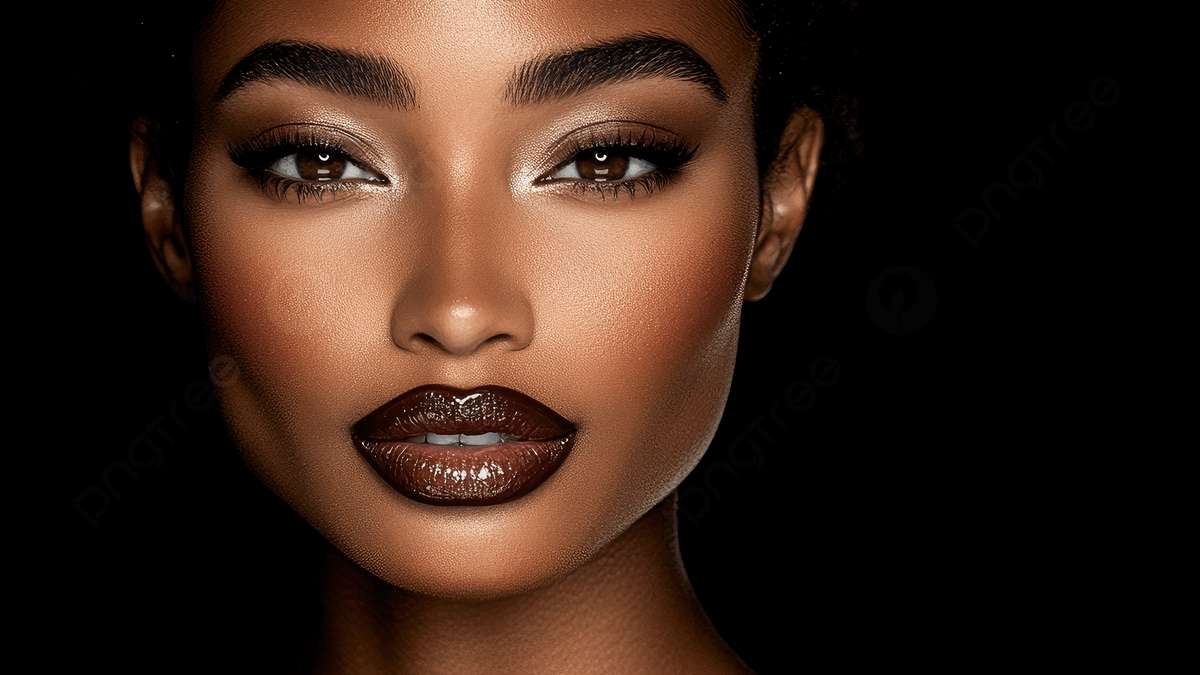 1200x675 A Beautiful African American Woman With Flawless Makeup And Shiny Brown Lipstick Against Black Background, Woman, Makeup, Beautiful Background Image And Wallpaper for Free Download