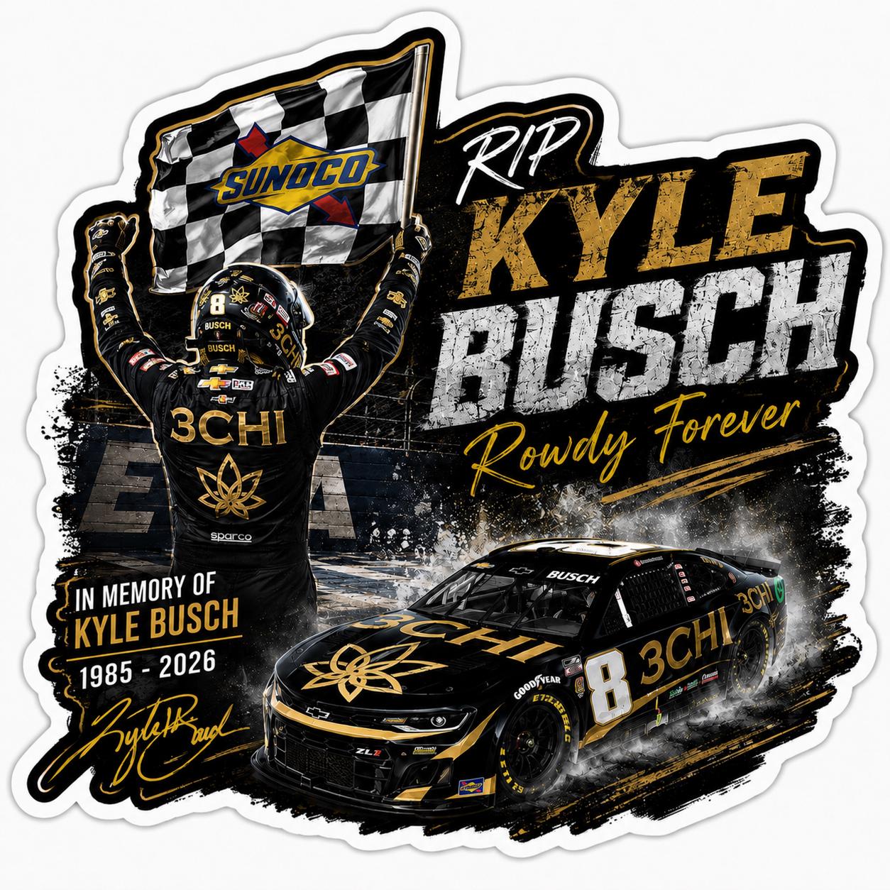 1254x1254 Retro Kyle Busch Tribute Sticker, Rowdy Racing Decal, NASCAR Fan Gift, Motorsports Vinyl Sticker, Car Bumper Sticker