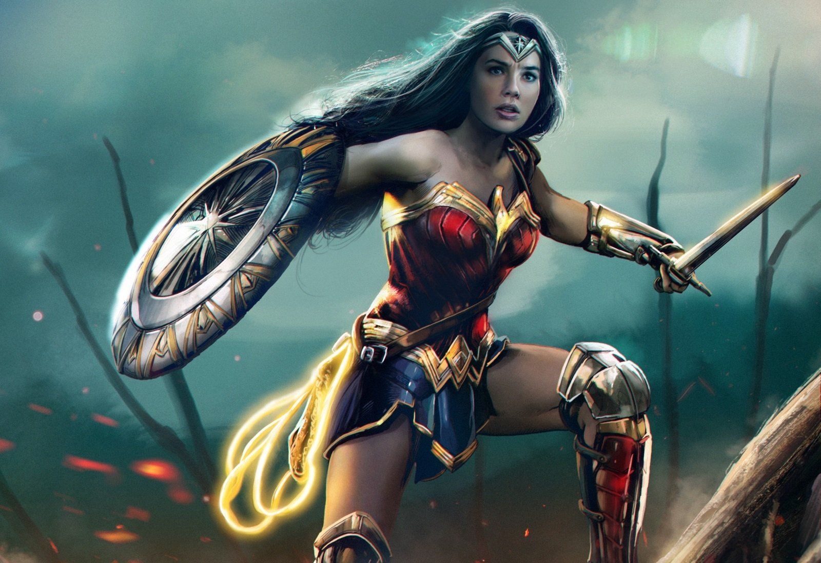 1600x1098 Wonder Woman HD Wallpaper: Sword and Shield