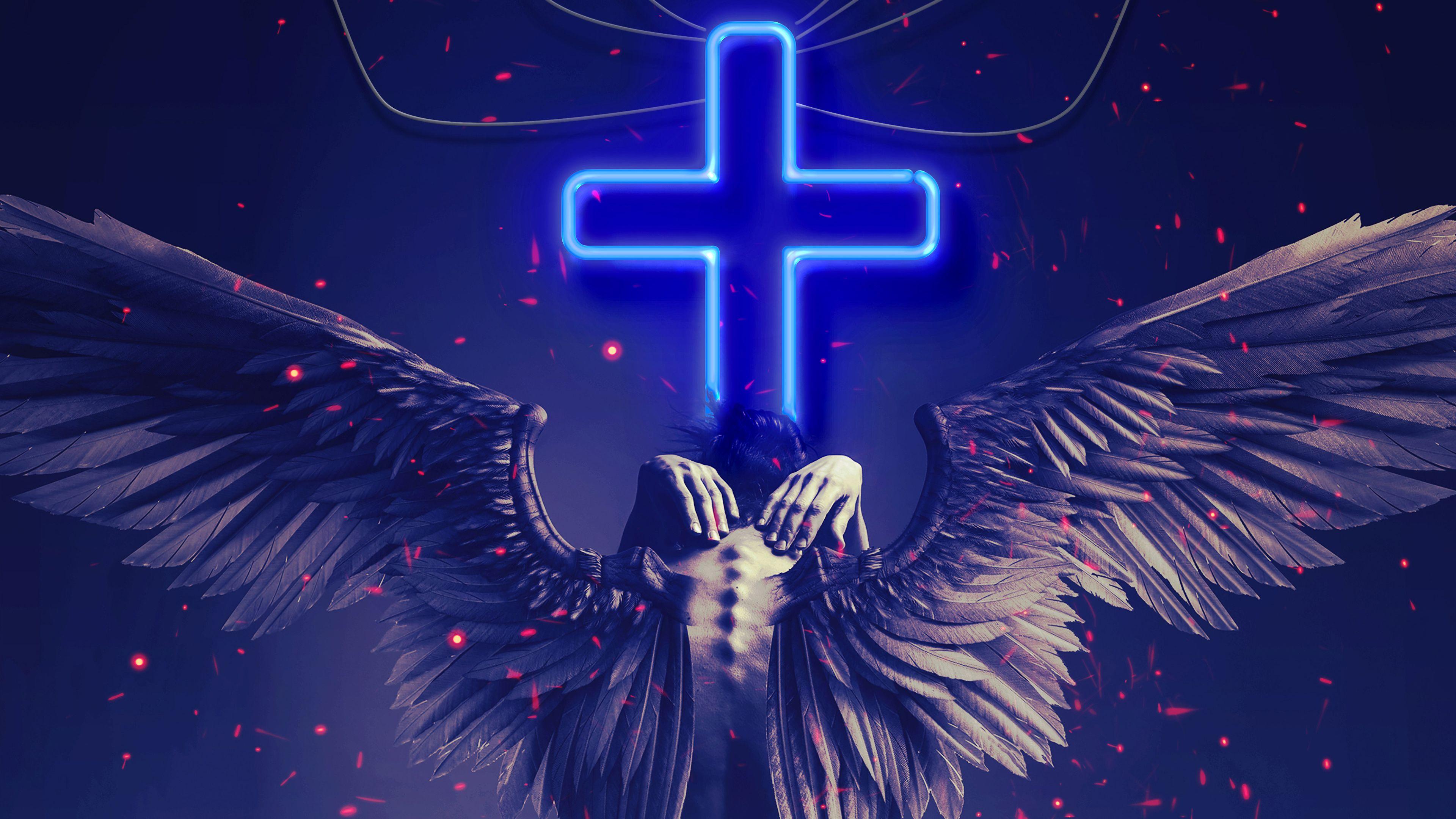 3840x2160 Download 3840x2160 wallpaper fantasy, angel, cross, 4k, uhd 16: widescreen, 3840x2160 HD image, background, 23474
