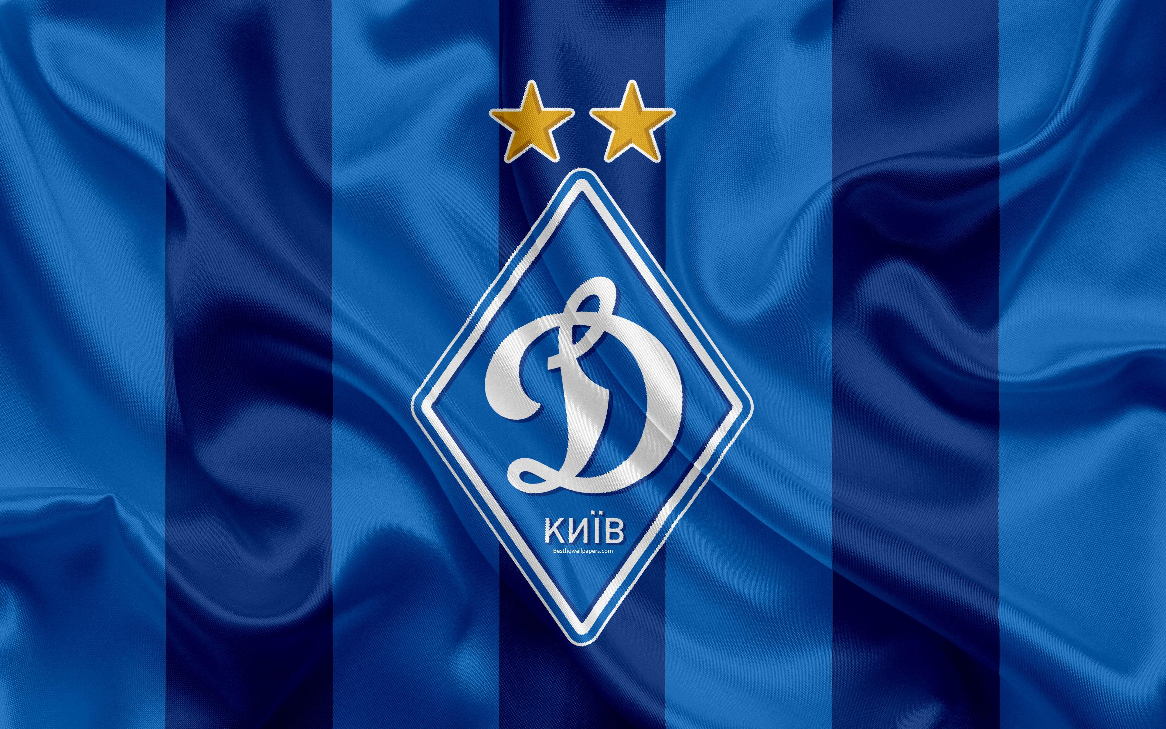 3840x2400 Download wallpaper FC Dynamo Kyiv, 4k, emblem, Ukrainian football club, FCDK, logo, silk texture, blue flag, Ukrainian Premier League, Kiev, Ukraine, football for desktop with resolution 3840x2400. High Quality HD picture wallpaper