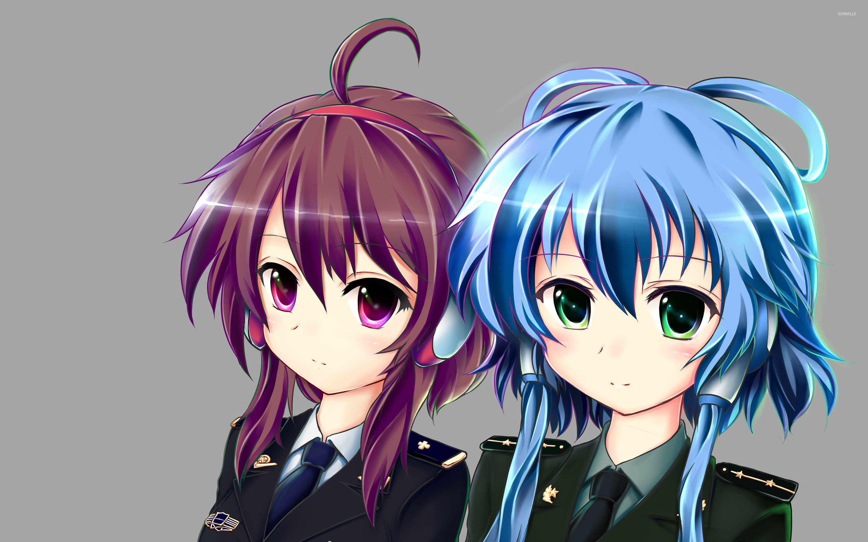 2880x1800 Army girls with purple and blue hair wallpaper wallpaper