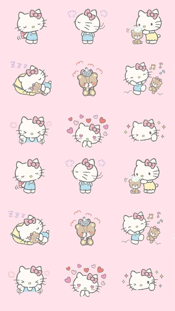 720x1280 art, background, bear, beautiful, beauty, cartoon, cats, cute art, drawing, hearts, hello kitty, illustration, kawaii, kitty, pastel, pink, ribbons, sanrio, wallpaper, we heart it, pink background, pastel pink, beautiful art, pastel color