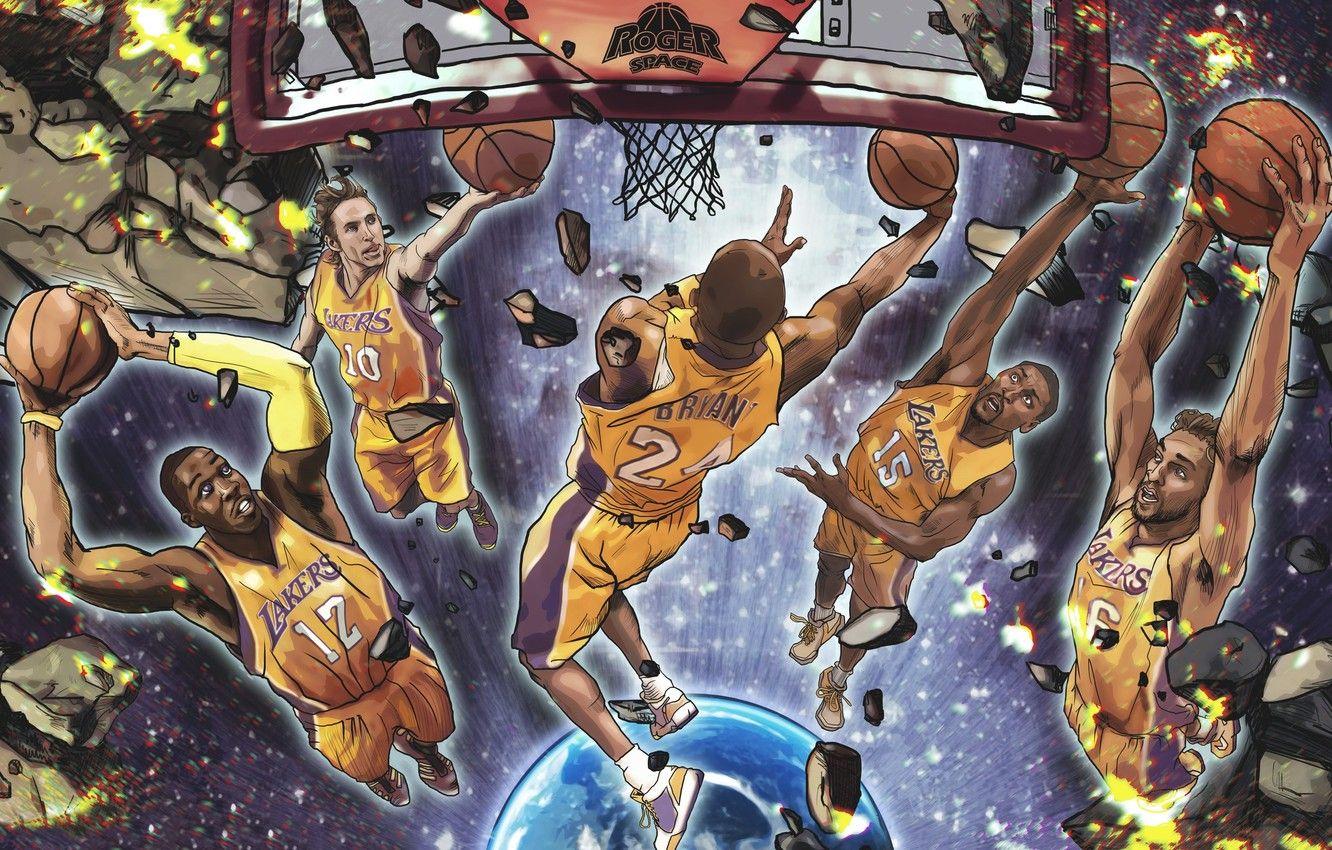 1332x850 Wallpaper Figure, The ball, Team, Stones, Earth, Basketball, Ring, Lakers, Players, Roger Space image for desktop, section спорт
