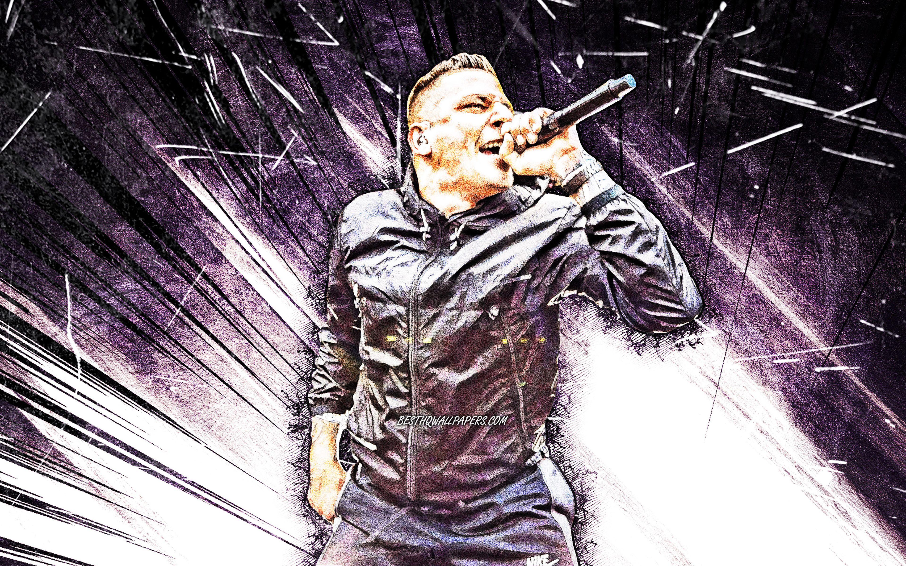3840x2400 Download wallpaper Gzuz, violet abstract rays, concert, 4k, german rapper, music stars, Gzuz with microphone, grunge art, Kristoffer Klaus, german celebrity, Gzuz 4K for desktop with resolution 3840x2400. High Quality HD picture