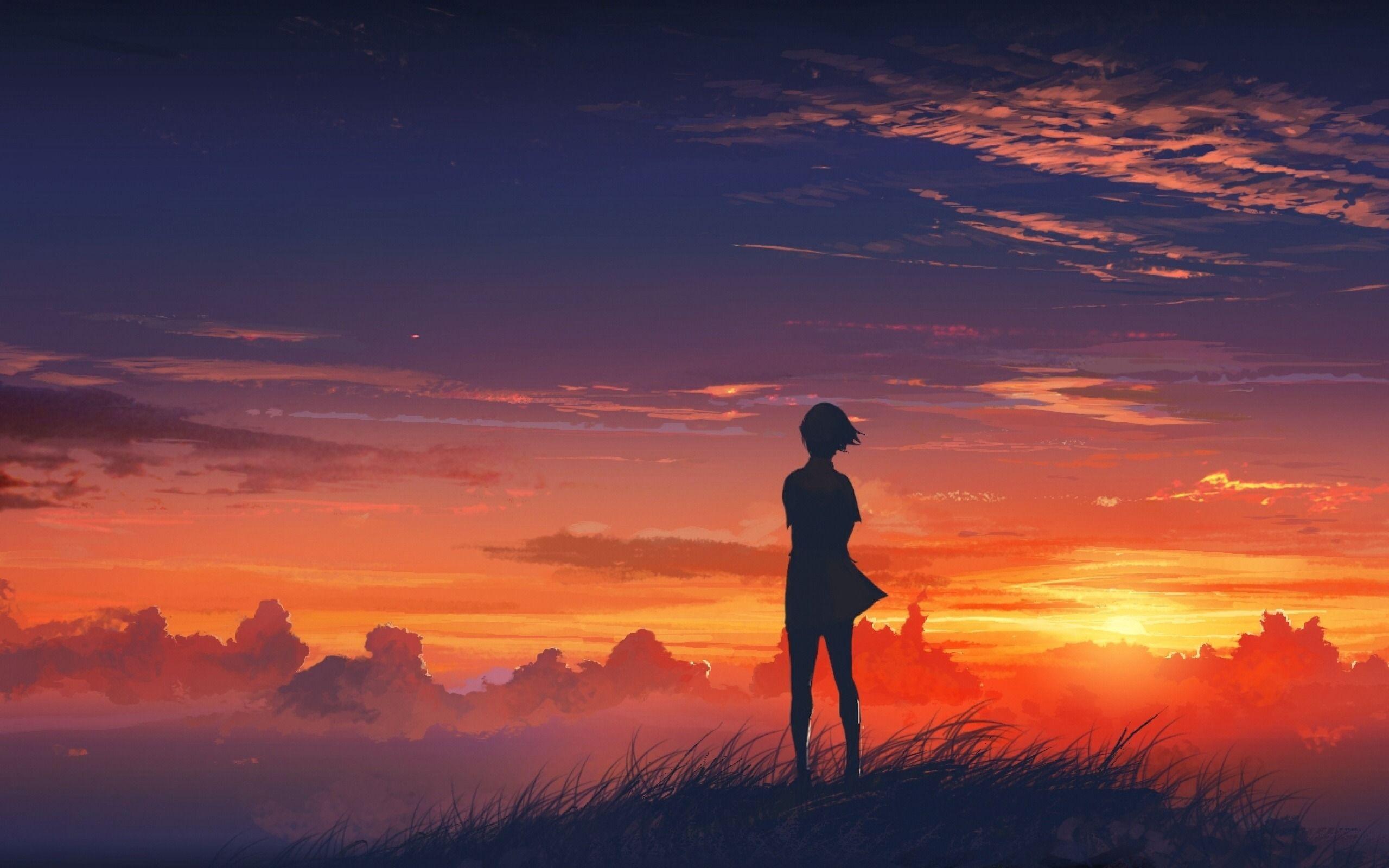 Original sunset landscape anime girl wallpaper background - pling.com