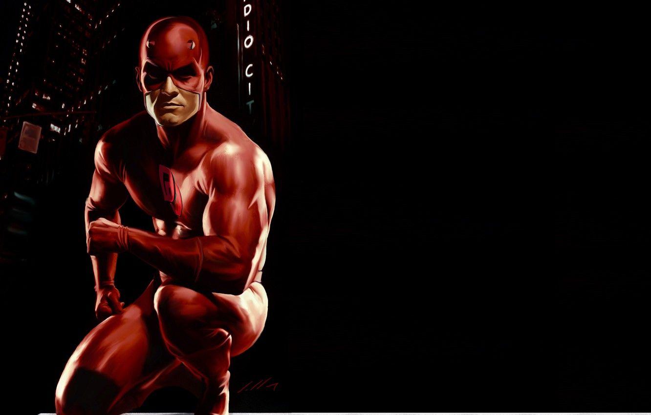 1332x850 Wallpaper red, mask, costume, black background, Marvel Comics, Daredevil, Matt Murdock image for desktop, section фантастика