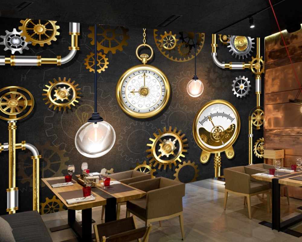1000x800 Free Shipping Custom 3D Photo Wallpaper Hotel Lobby Mural Restaurant Wallpaper Stereo Golden Gear Watch Blackboard Mural. Wallpaper