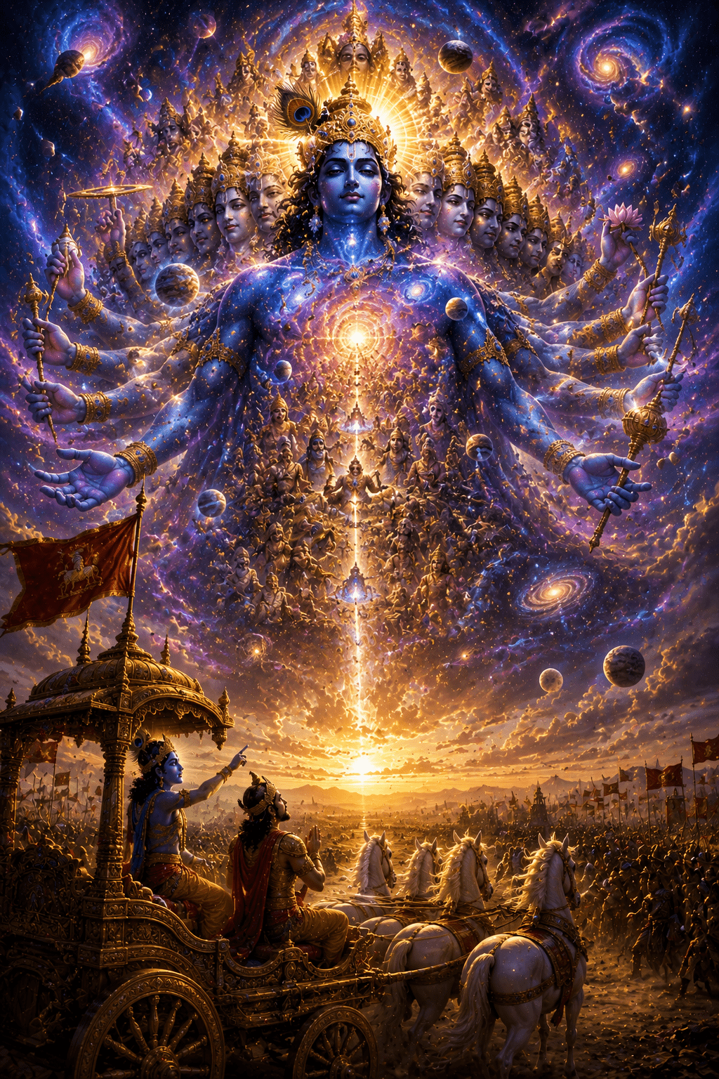 1024x1536 Krishna Vishwaroop Universal Form Kurukshetra 4K Mobile Wallpaper Download