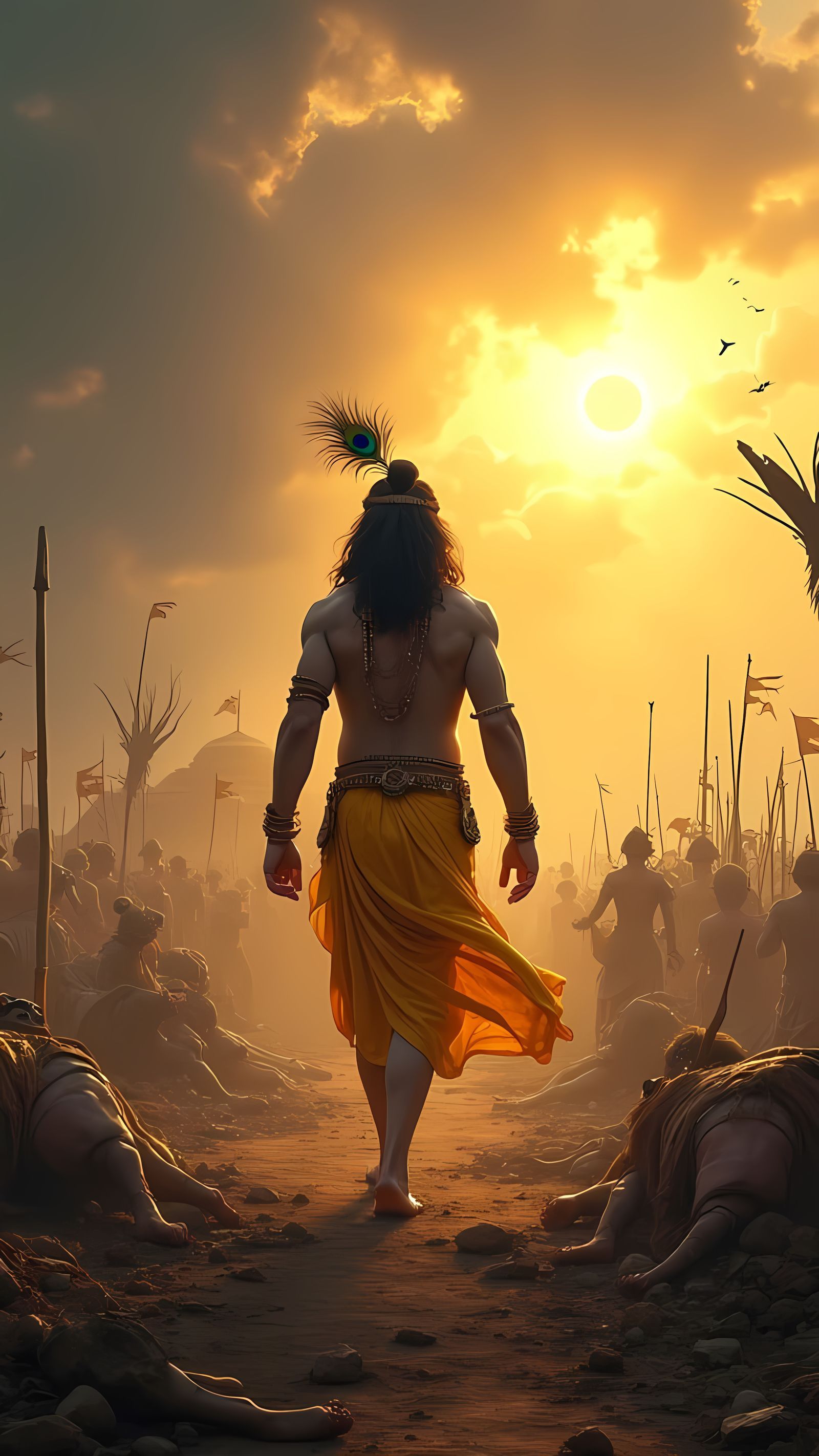 1600x2844 Krishna on Kurukshetra Battlefield: Epic Matte Pai
