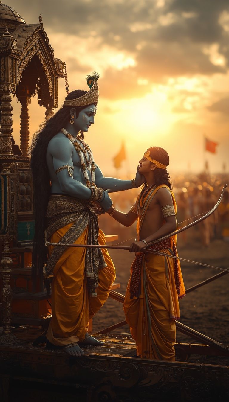 768x1344 lord krishna standing beside arjuna s magnificent