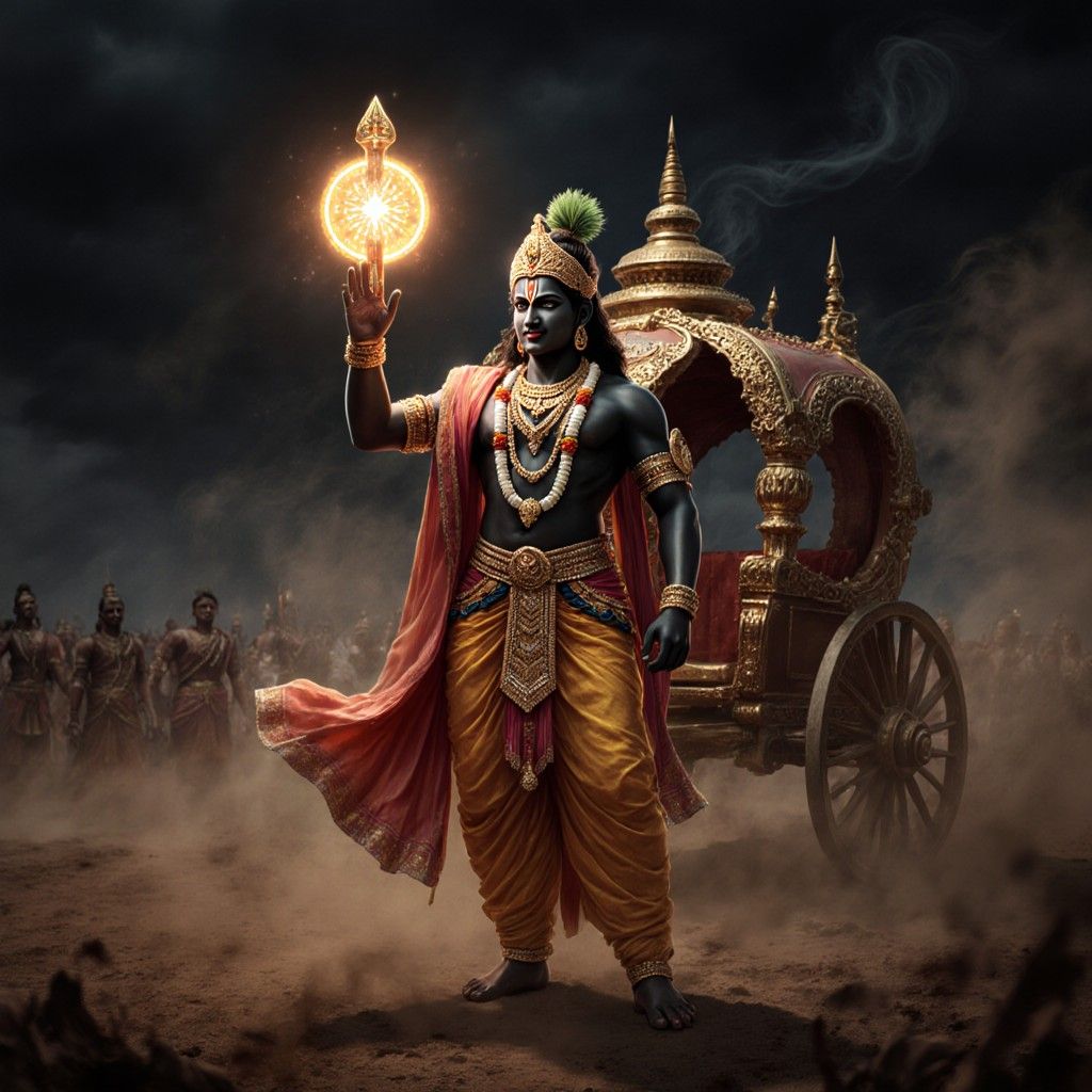 1024x1024 Krishna on Kurukshetra Battlefield. Stable Diffusion Online