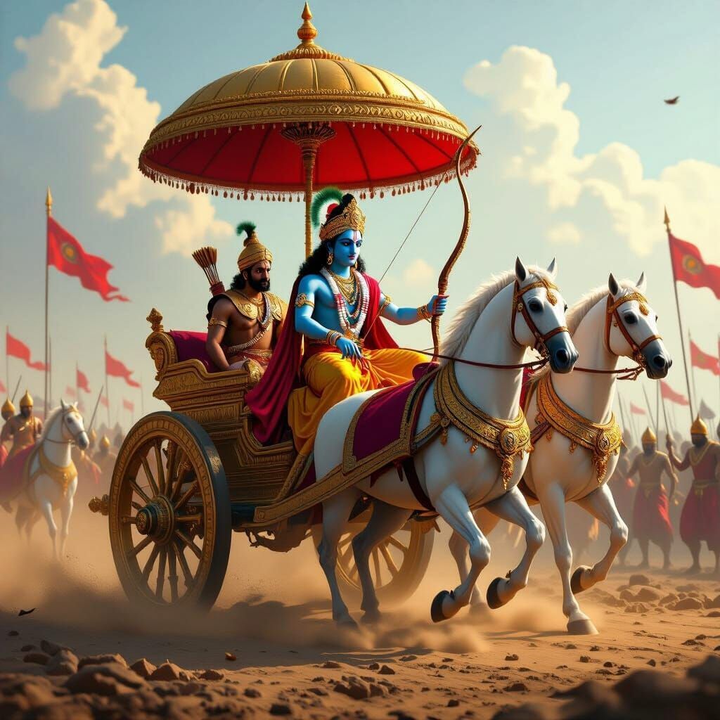 1024x1024 Krishna and Arjuna on Kurukshetra Battlefield