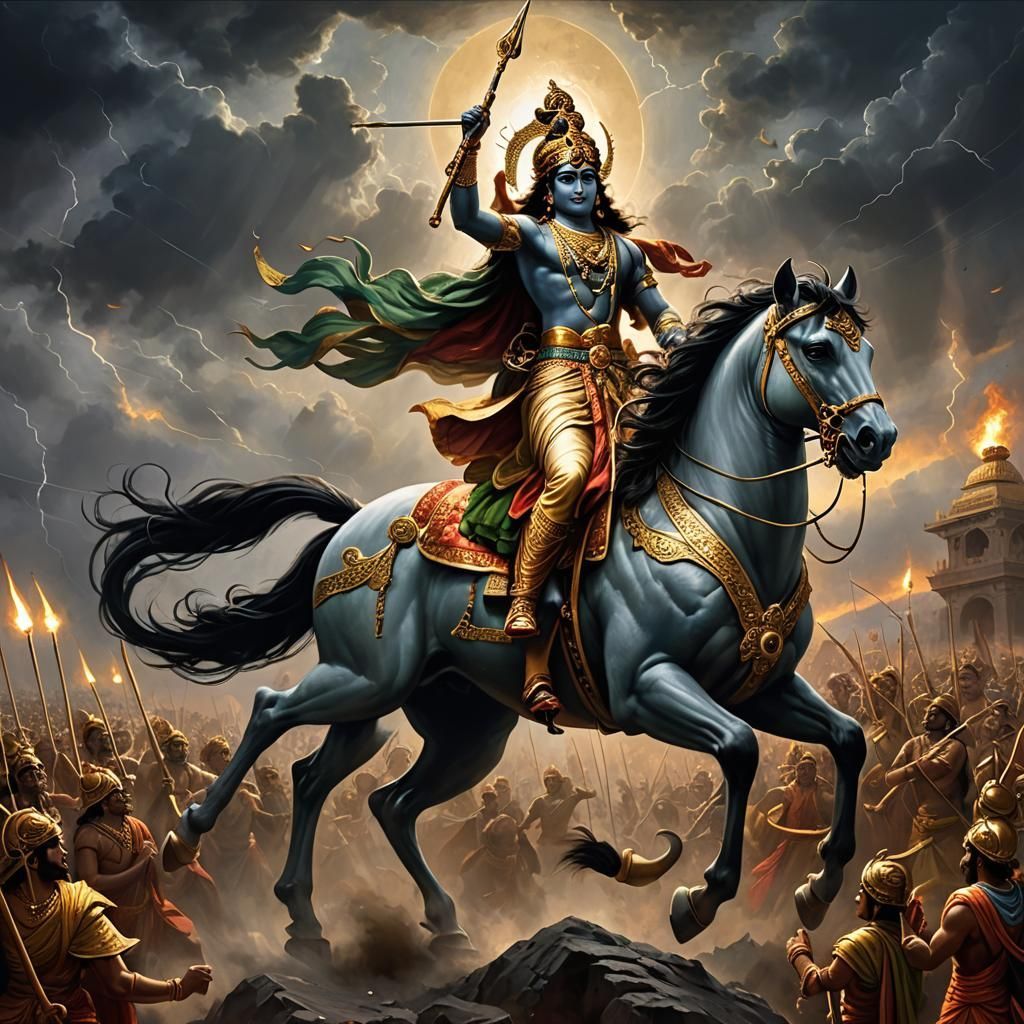1024x1024 Krishna Guiding Arjuna on Kurukshetra Battlefield