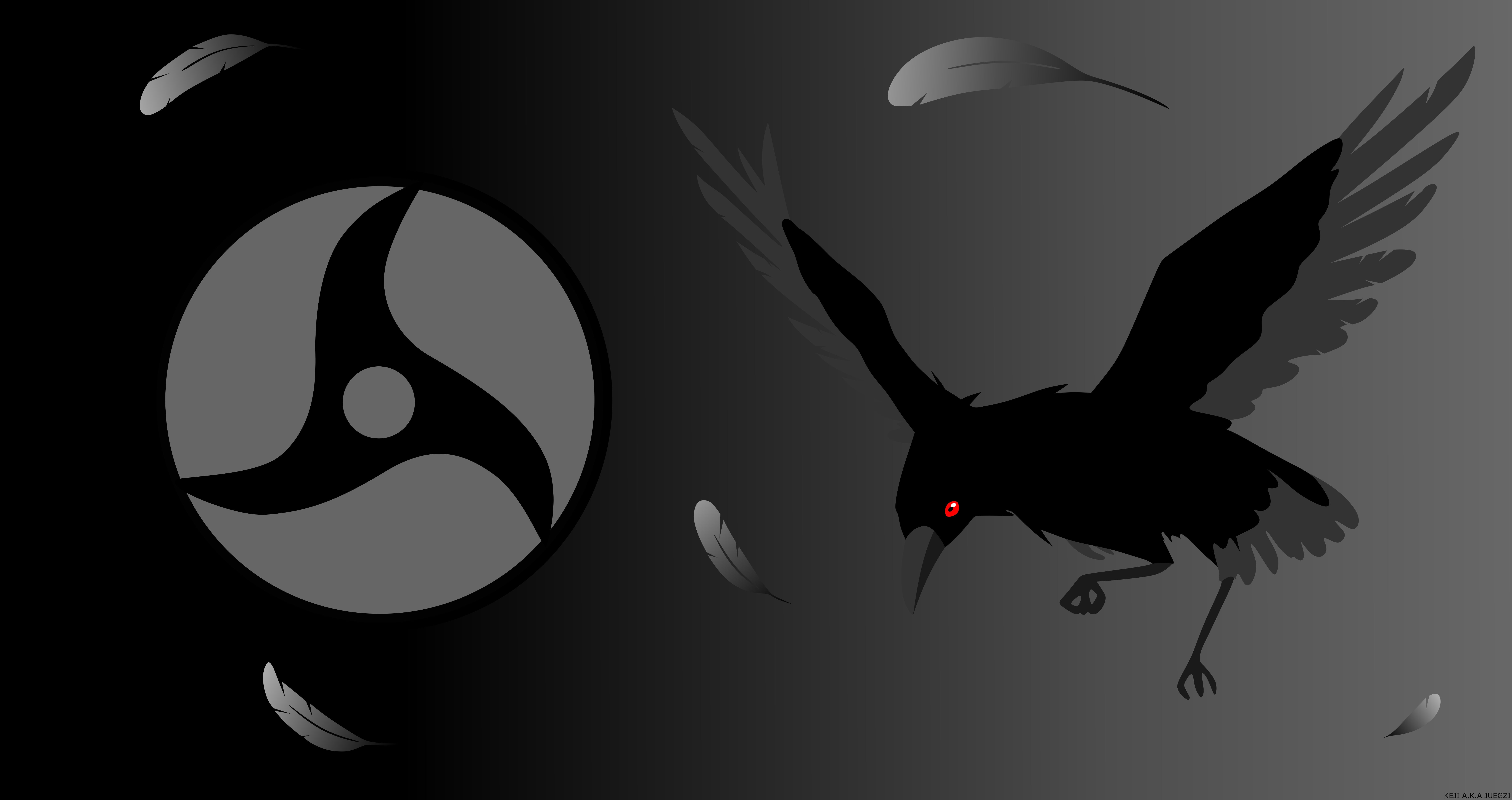 8500x4500 Phone wallpaper: Vector, Minimalist, Sharingan (Naruto), Crow, Feather, Naruto, Mangekyō Sharingan, Anime 465665