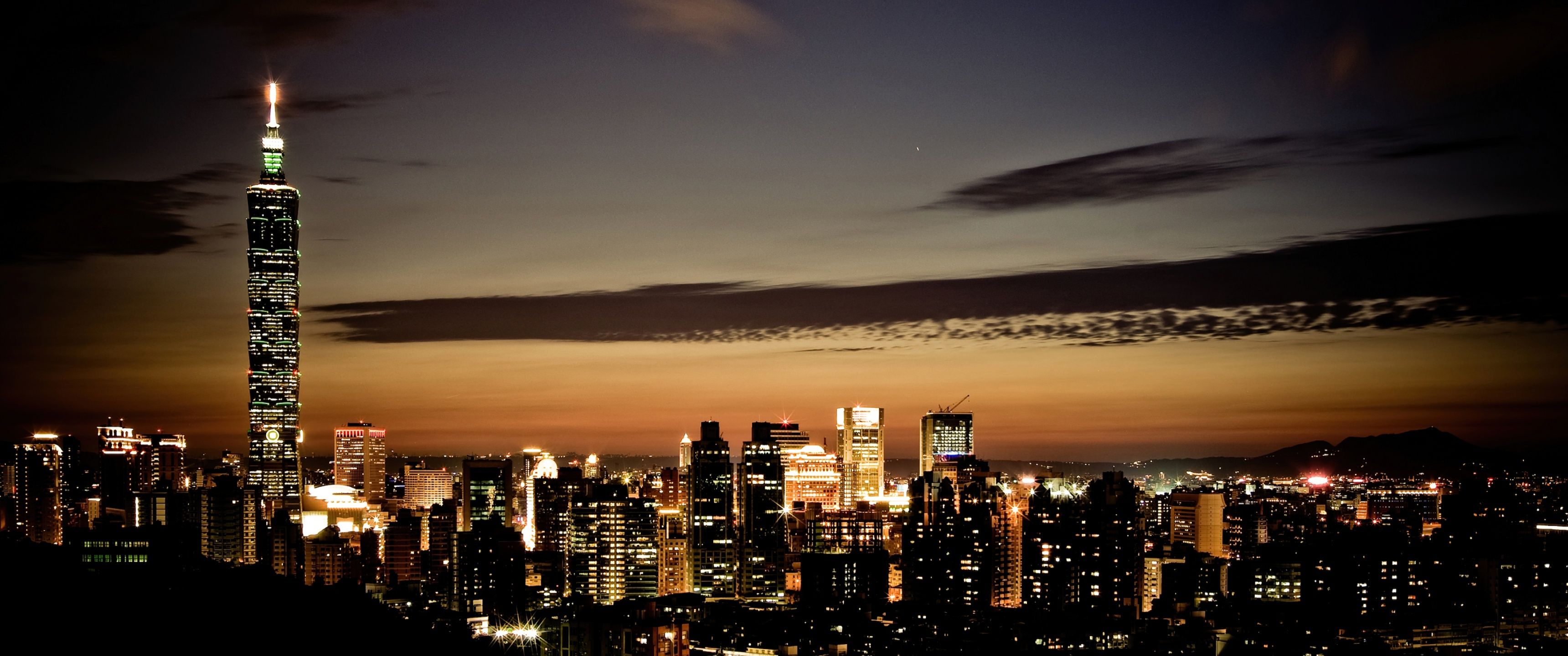 3440x1440 Taipei 101 Wallpaper 4K, Cityscape, Night City
