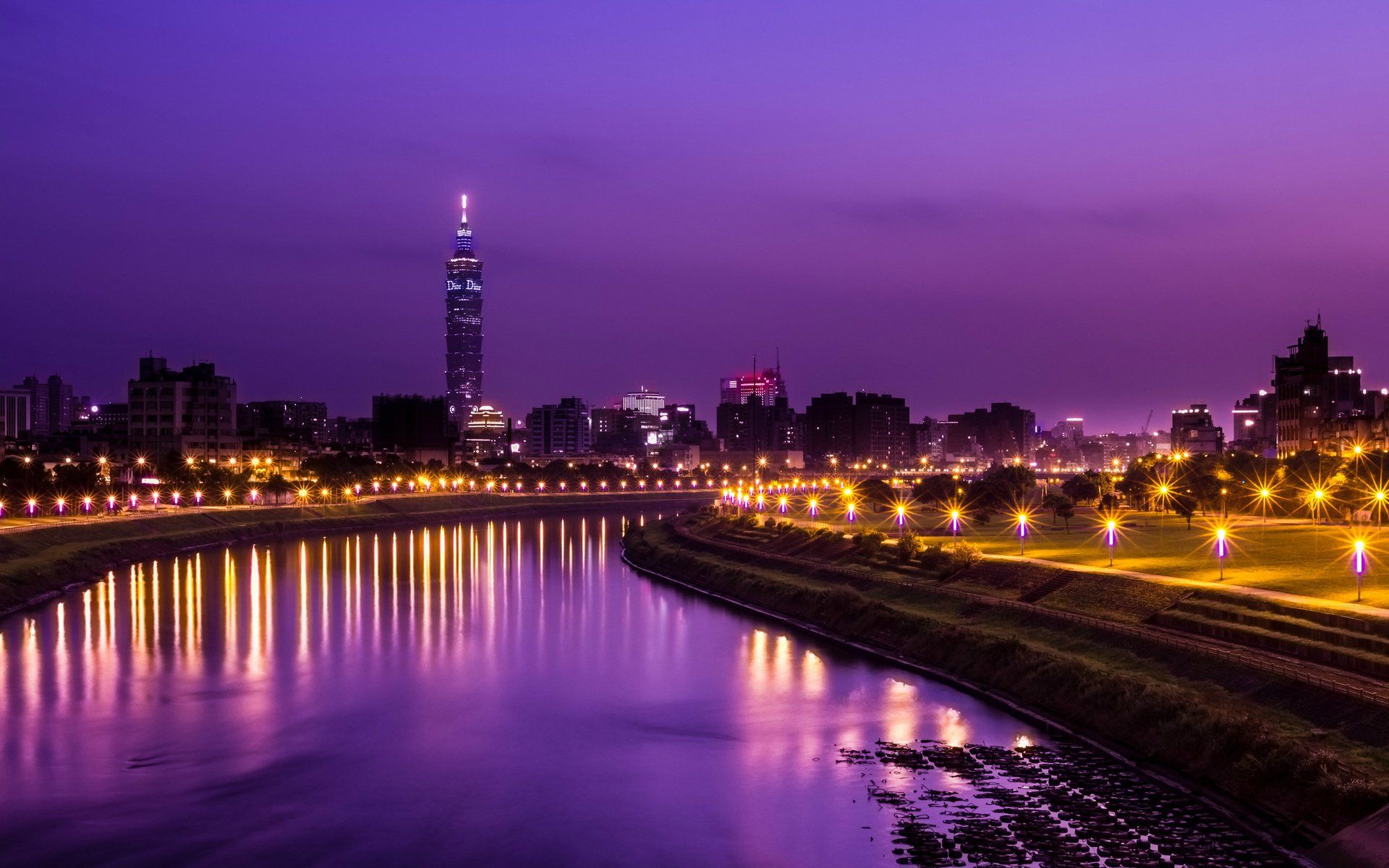 1920x1200 Taipei Riverside Twilight