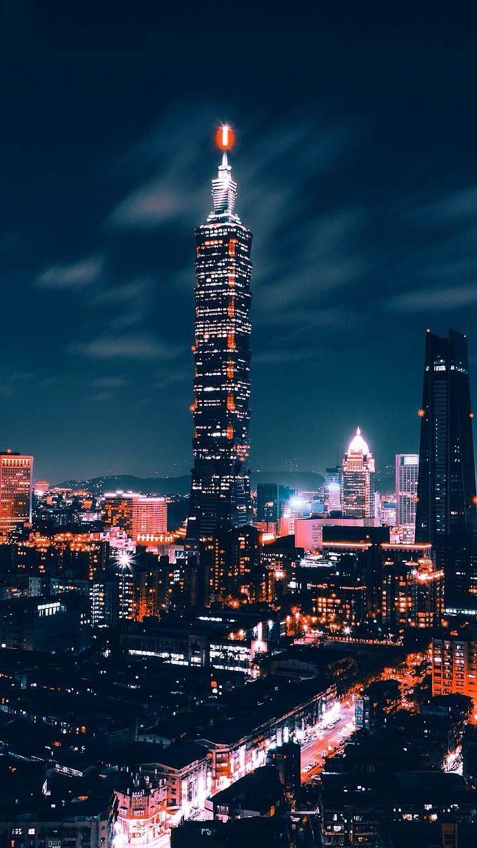 692x1230 City Lights Wallpaper Taipei, Taiwan. Night photography inspiration, Taipei 101 at night, Taipei 101 illuminated skyline