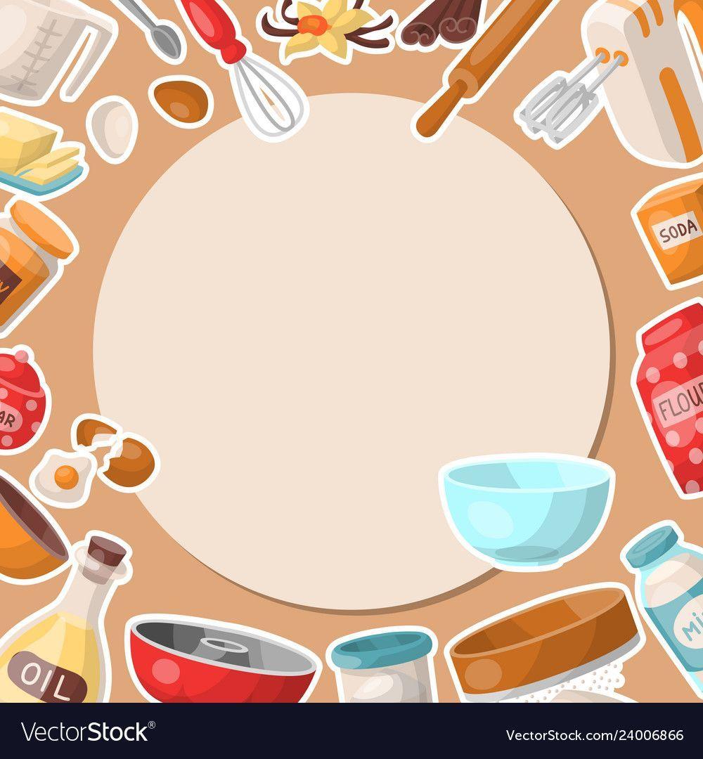 1000x1080 Baking cartoon tools round pattern. Kitchen utensils. Baking ingredients set sugar, vanilla, fl. Baking tools illustration, Baking logo design, Bakery logo design