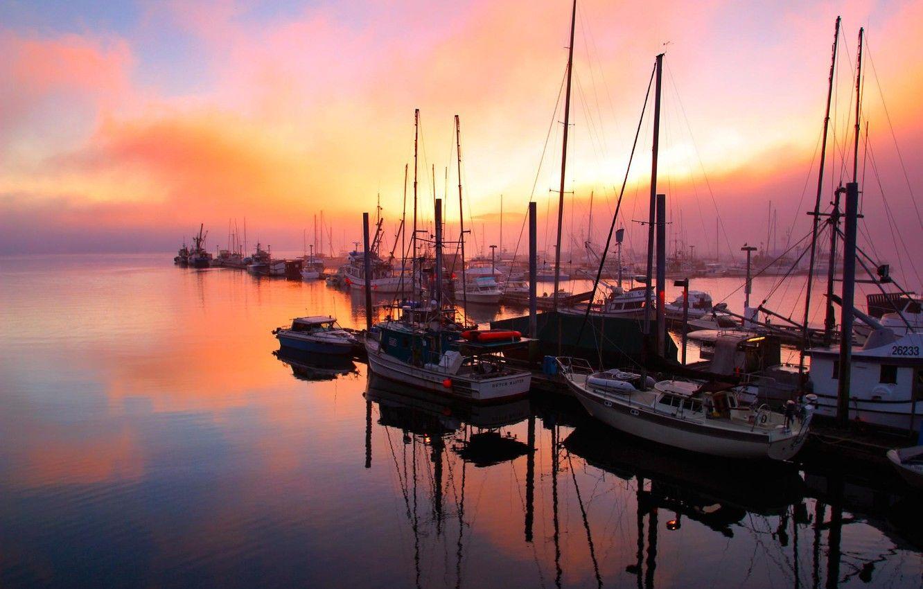 1332x850 Wallpaper sea, sunset, Marina, Alaska, boats image for desktop, section разное