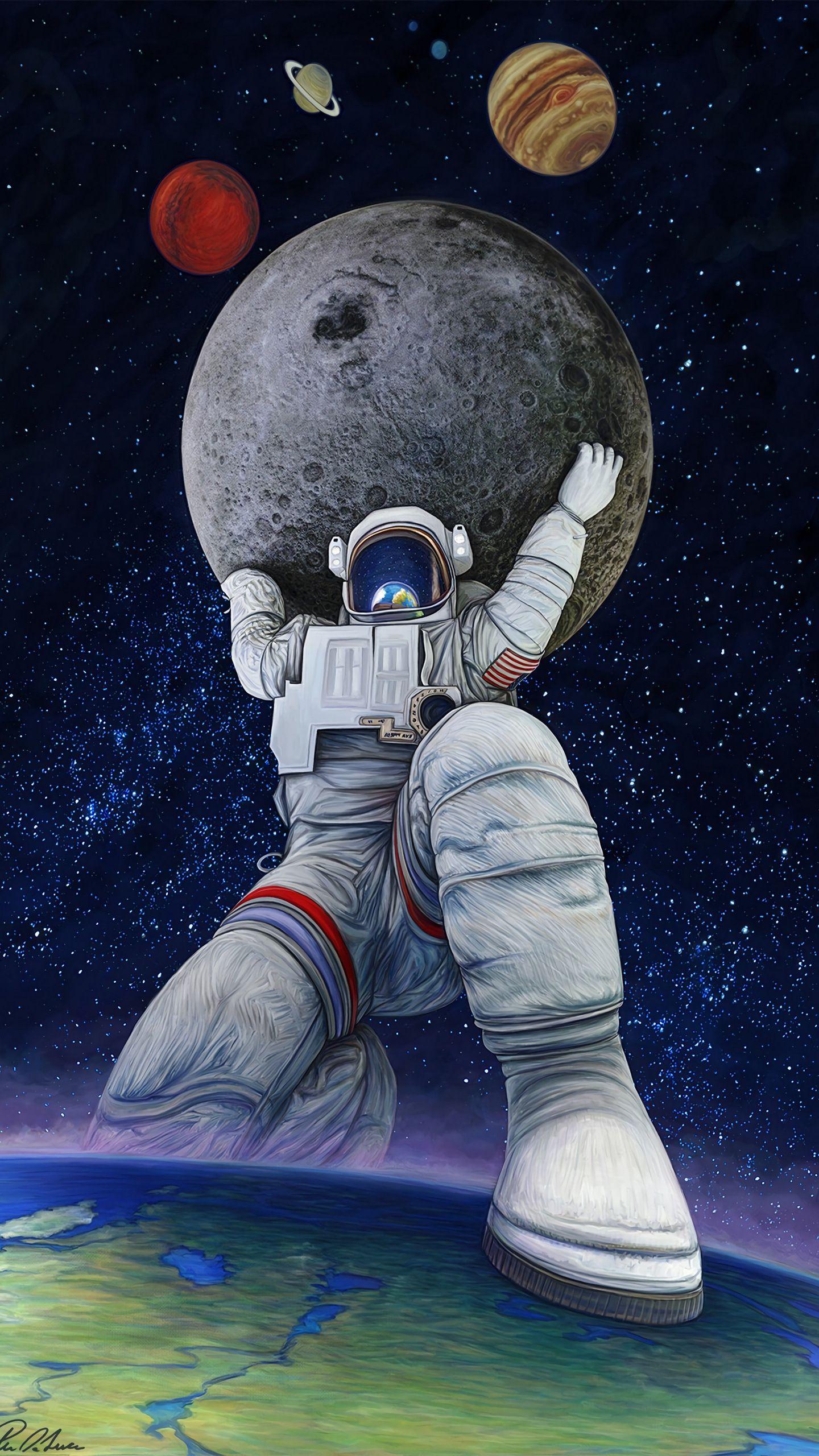 1440x2560 Astronaut Holding The Moon Art Wallpaper Download