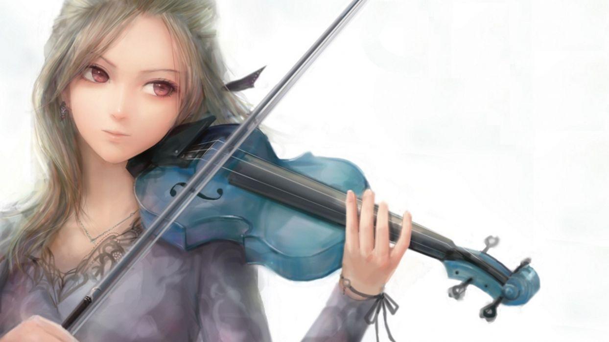 1244x700 Original art girl violin musical instrument white bow wallpaperx1080