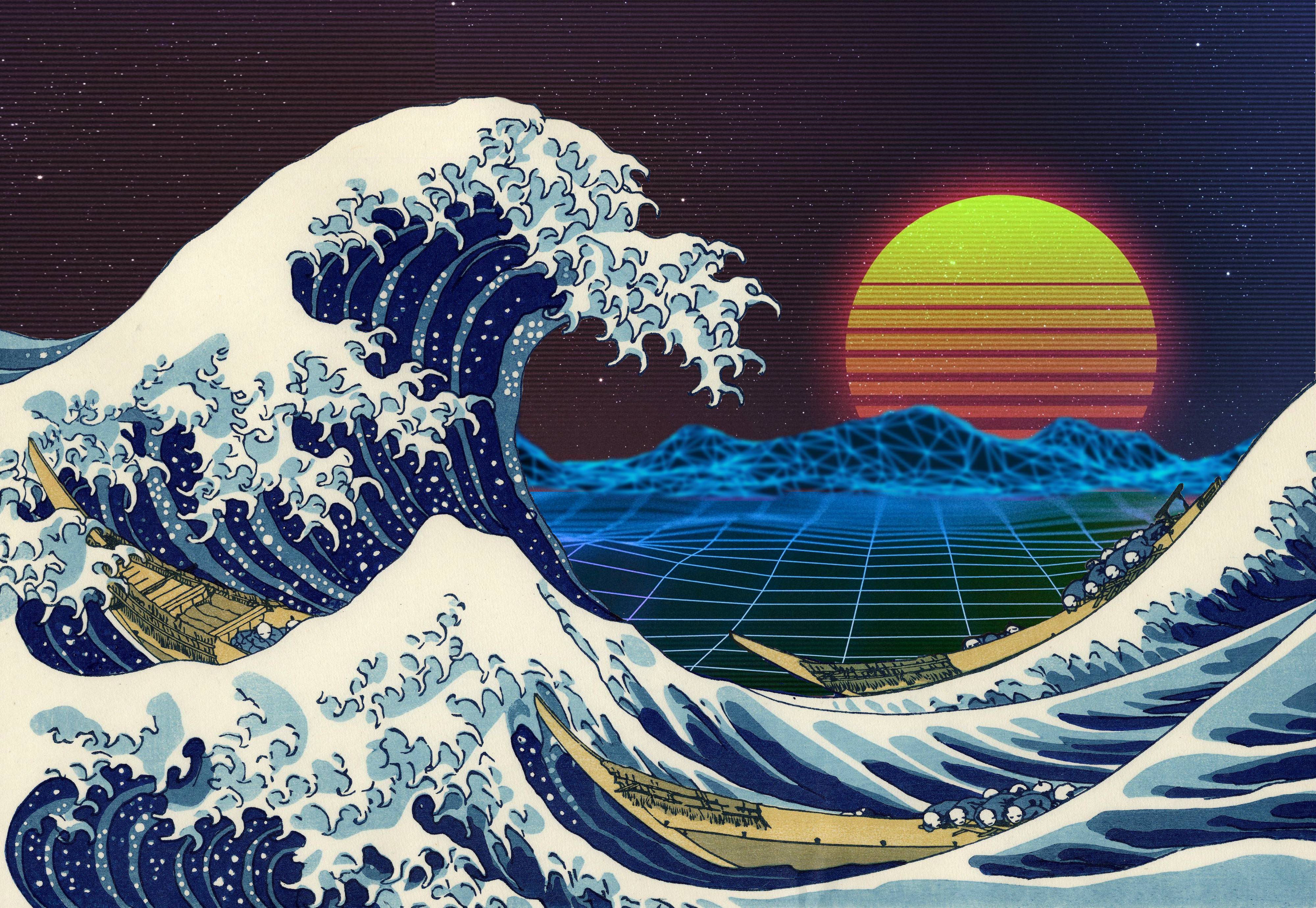 photo The Great Wave Of Pug Wallpaper wave painting wallpapers top free