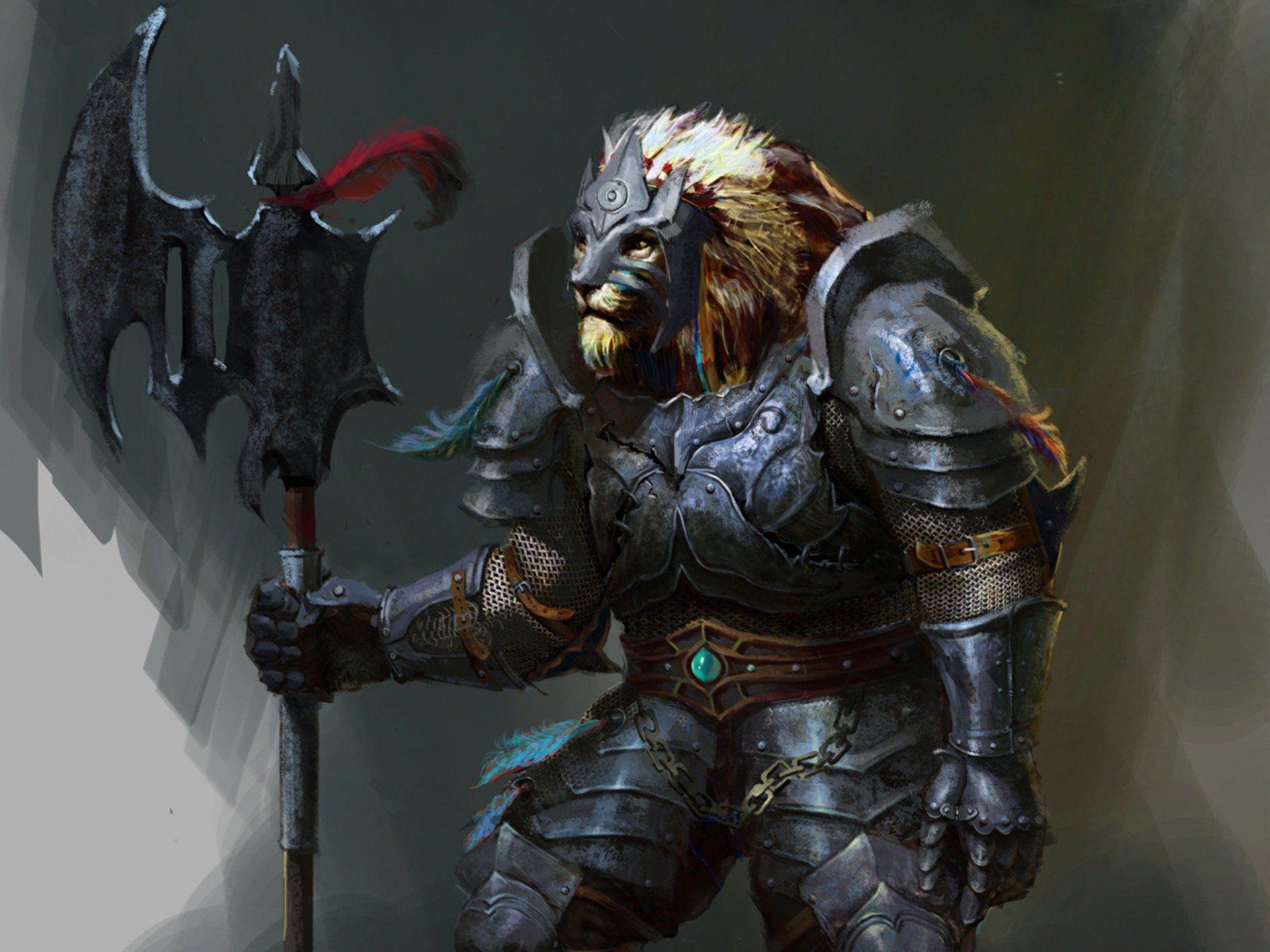 1920x1440 fantasy, Lion, Creature, Warrior Wallpaper HD / Desktop and Mobile Background