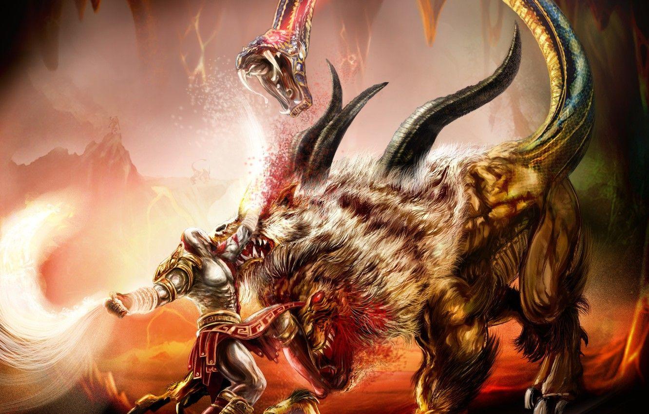 1332x850 Wallpaper battlefield, sword, blood, snake, demigod, Kratos, God of War, lion, general, ken, blade, captain, hero, spartan, armour, warrior image for desktop, section игры