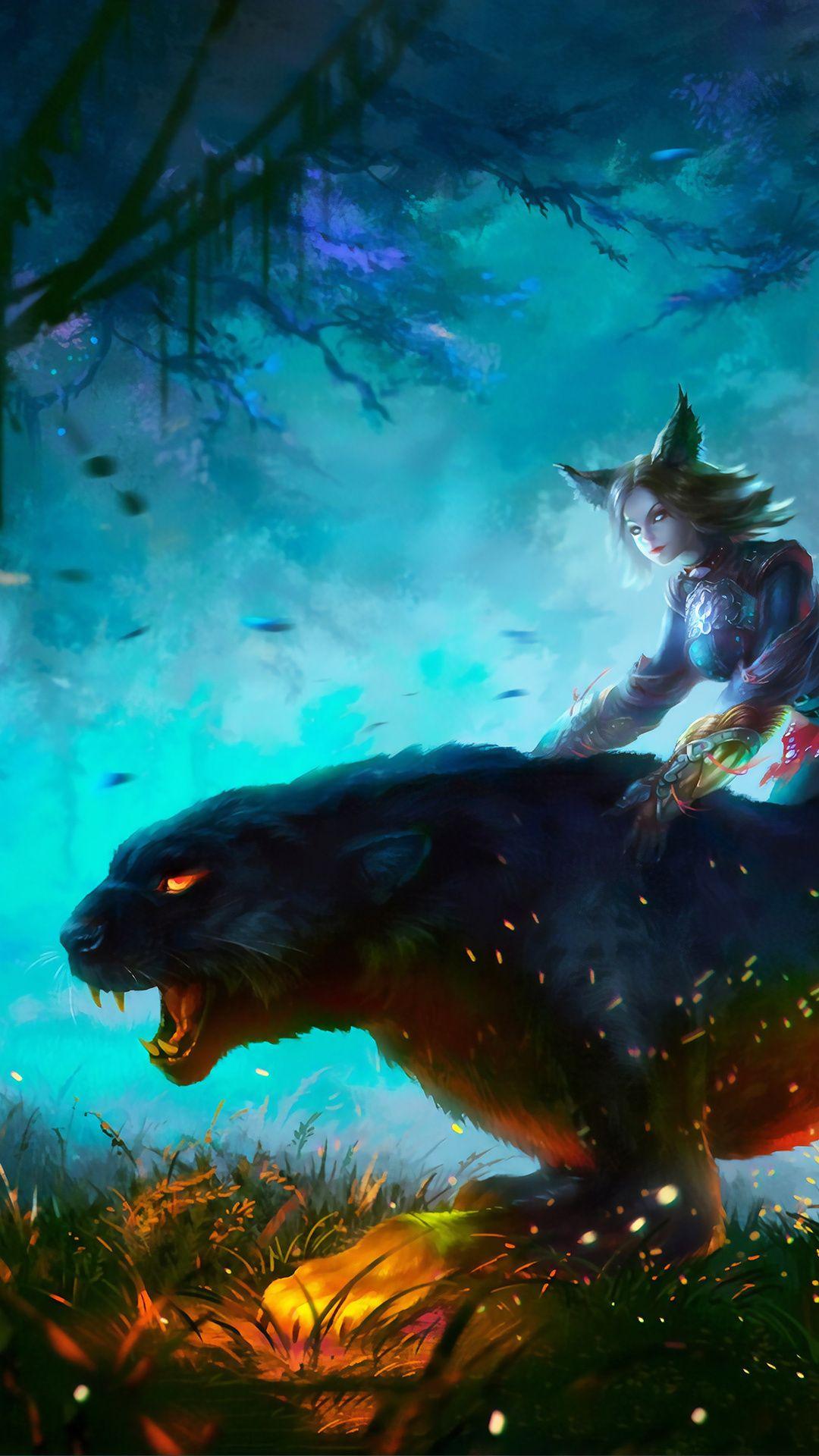 1080x1920 Lion Warrior Girl In Magical Forest For Hunt 4k iPhone 6s, 6 Plus, Pixel xl , One Plus 3t, 5 HD 4k Wallpaper, Image, Background, Photo and Picture