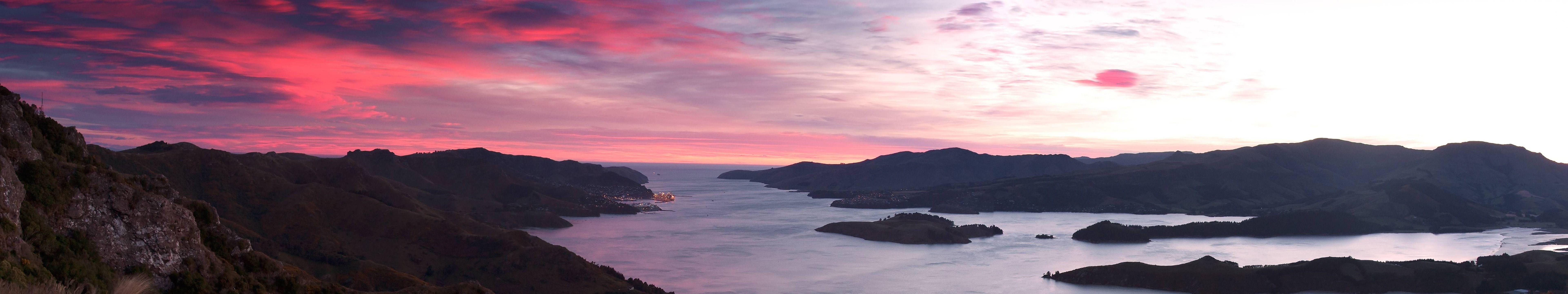 7680x1440 Dusk Island Nature Clouds Sky Wallpaper:7680x1440