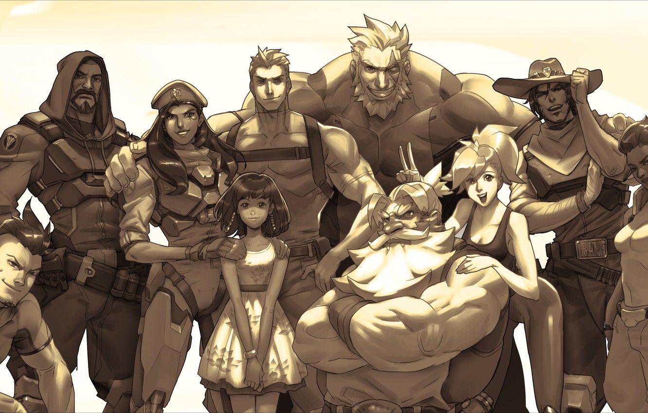 1332x850 Wallpaper sniper, Overwatch, Mercy, Pharah, Reinhardt, Angela Ziegler, Fareeha Amari, Torbjörn, Jack Morrison, Torbjörn Lindholm, game art, Olivia Colomar, Absurdres Ana image for desktop, section игры