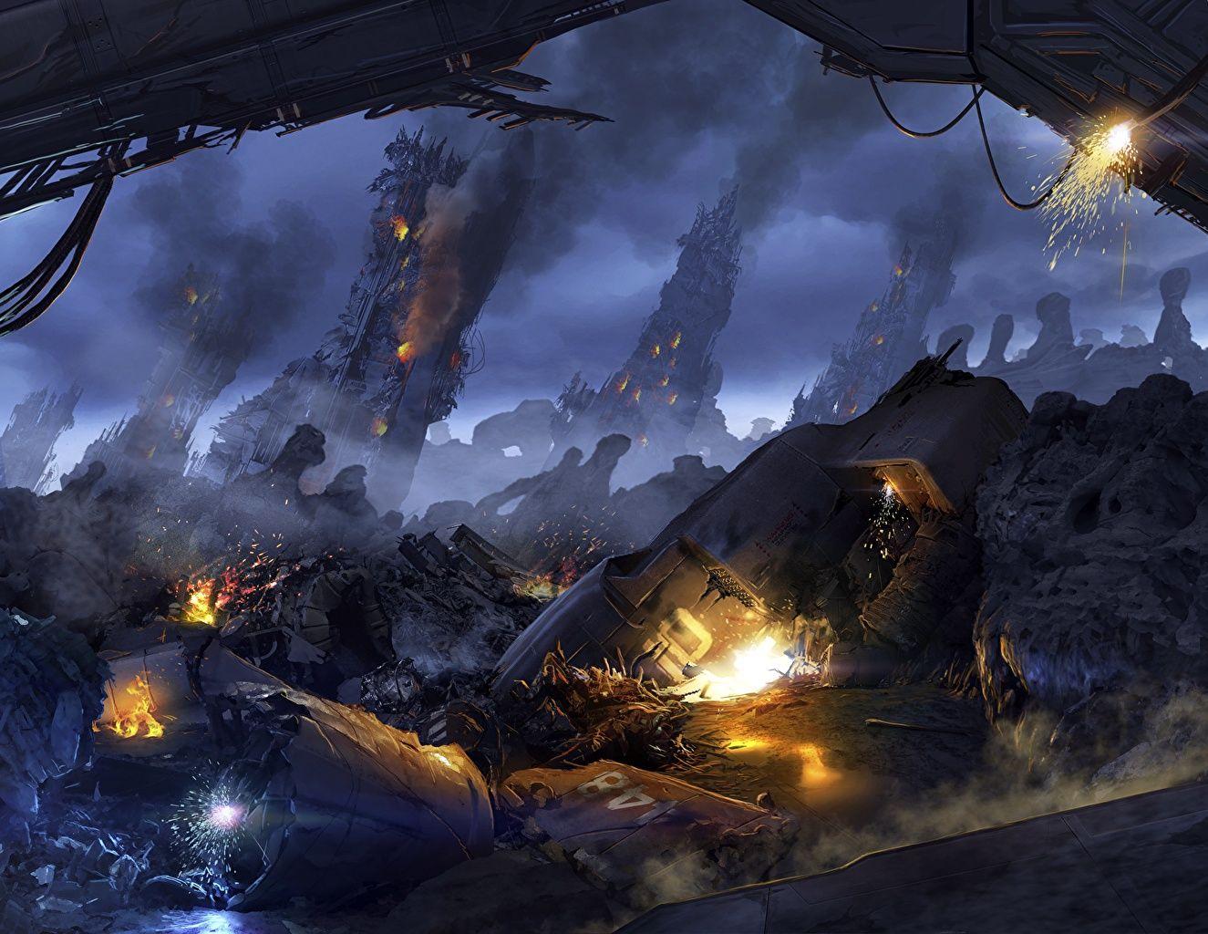 1325x1024 Desktop Wallpaper Apocalypse Aliens Colonial Marine Fantasy Ruins
