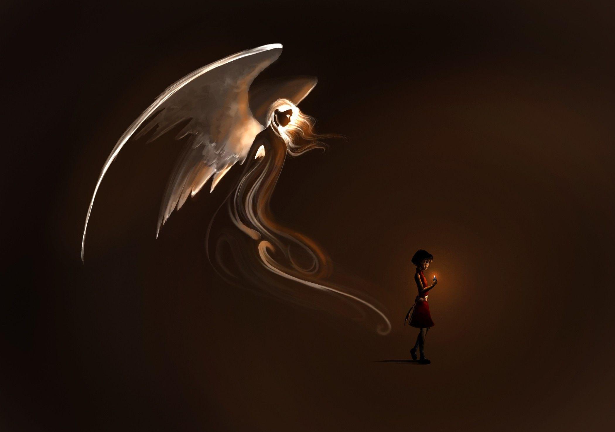 2100x1475 Black Angel Wallpaper Child Fantasy Art