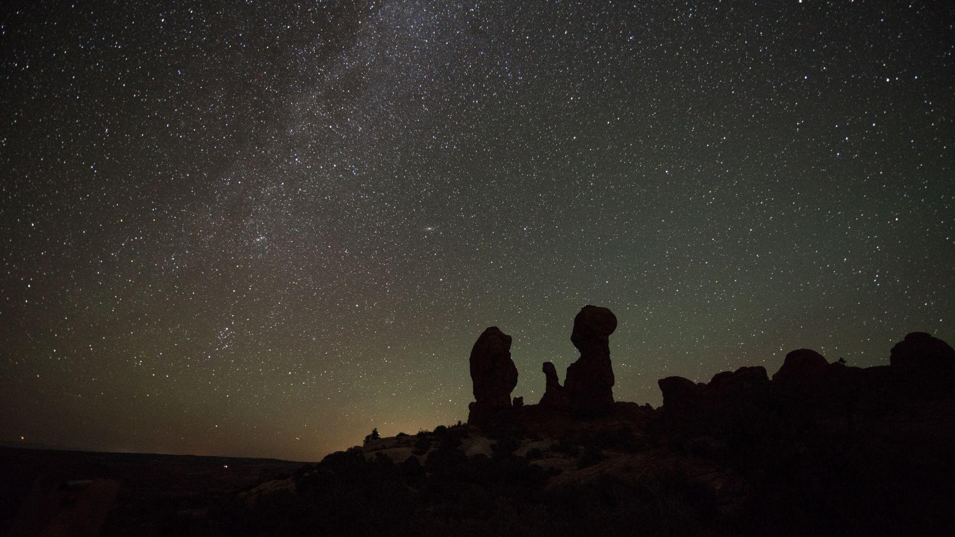 1920x1080 Desktop wallpaper milky way, starry night, silhouette, landscape, HD image, picture, background, 04b654