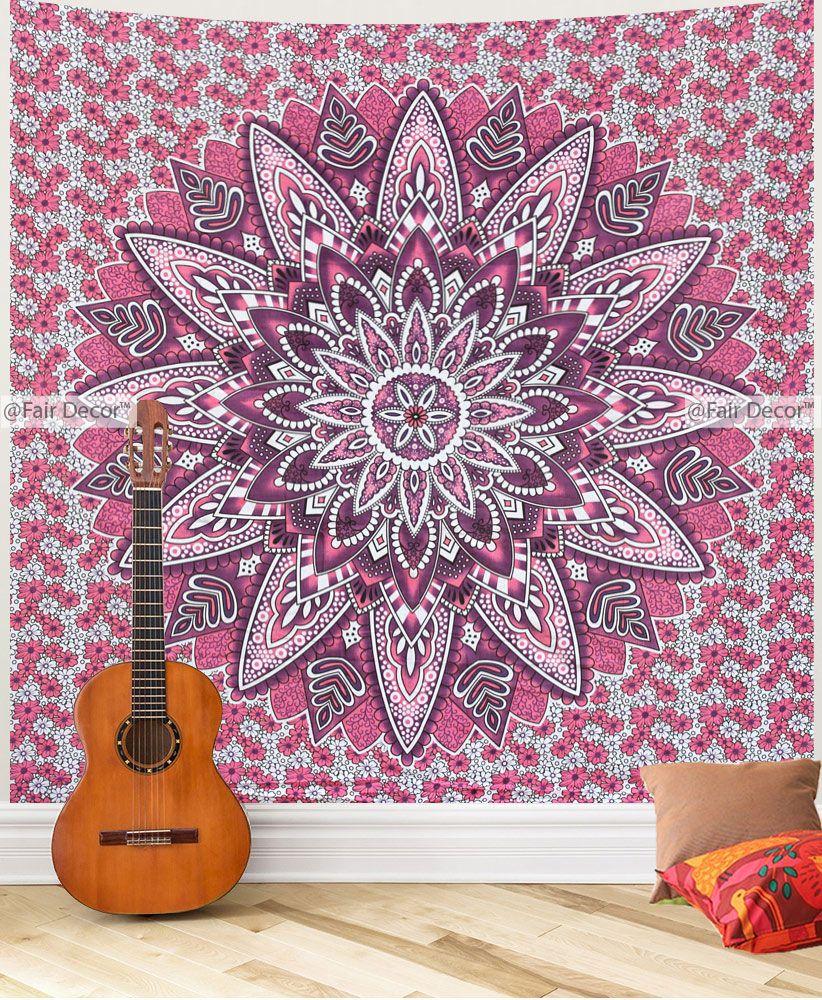 822x1000 Sunflower Mandala tapestry Pink Maroon Hippie Wall hanging