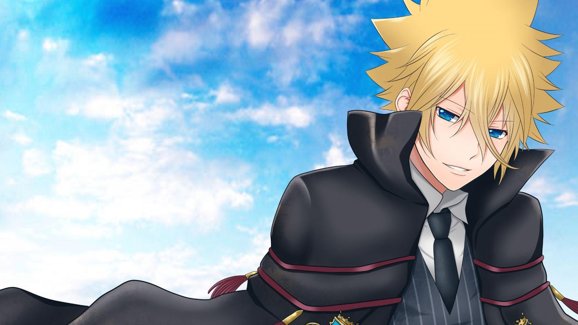 1920x1080 Download Wallpaper 1920x1080 katekyou hitman reborn, vongola primo giotto, guy, blond hair, bangs, tie Full HD 1080p HD Background