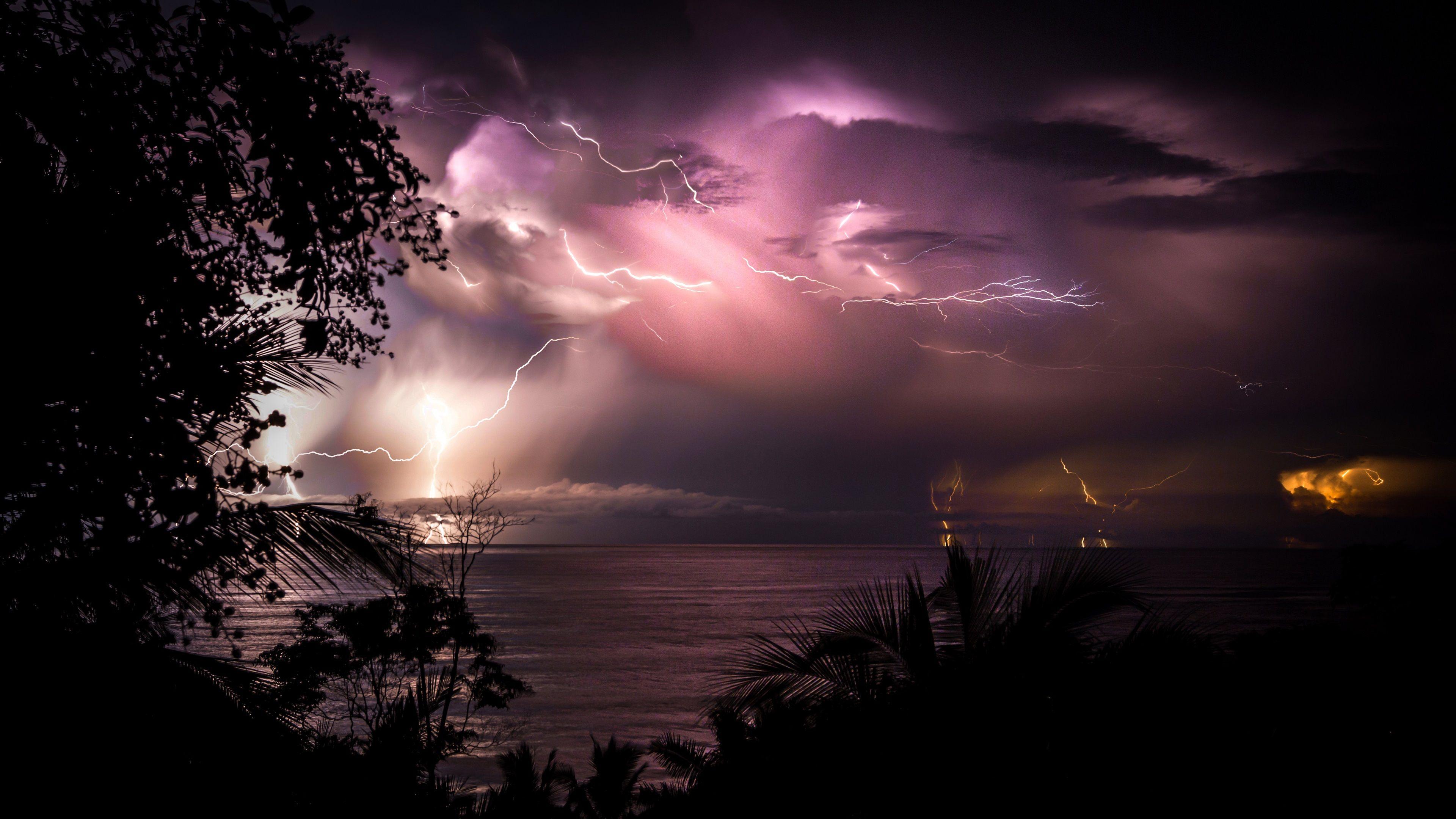 3840x2160 Wallpaper Costa Rica, night, sea, clouds, lightning 3840x2160 UHD 4K Picture, Image