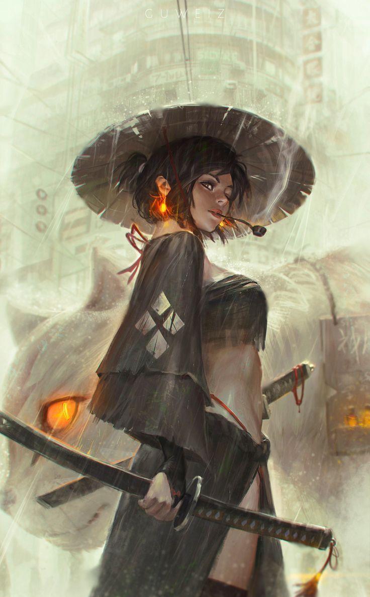 736x1187 Ronin by GUWEIZ (Female Samurai). Concept art characters, Samurai art, Fantasy art