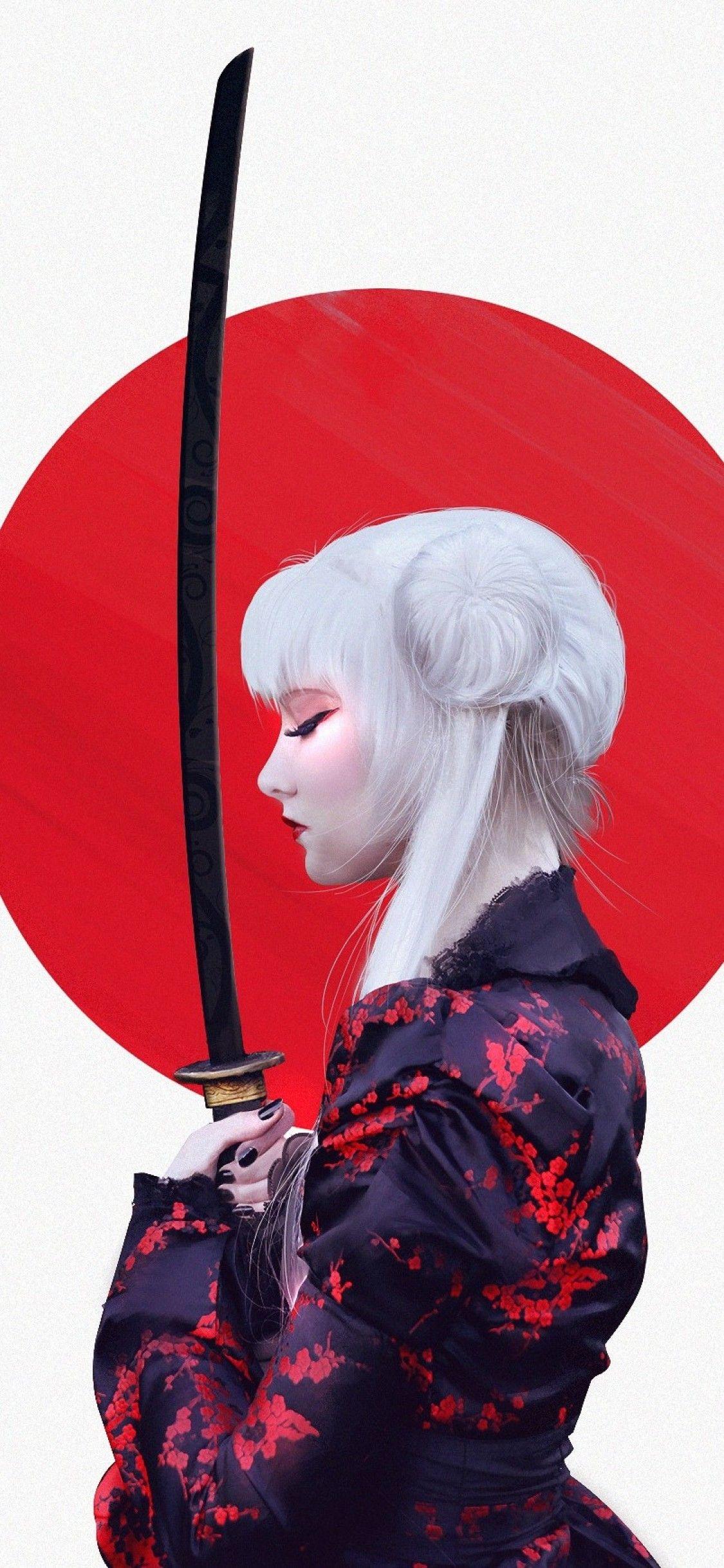 1125x2436 Anime Samurai Girl Cosplay Wallpaper HD