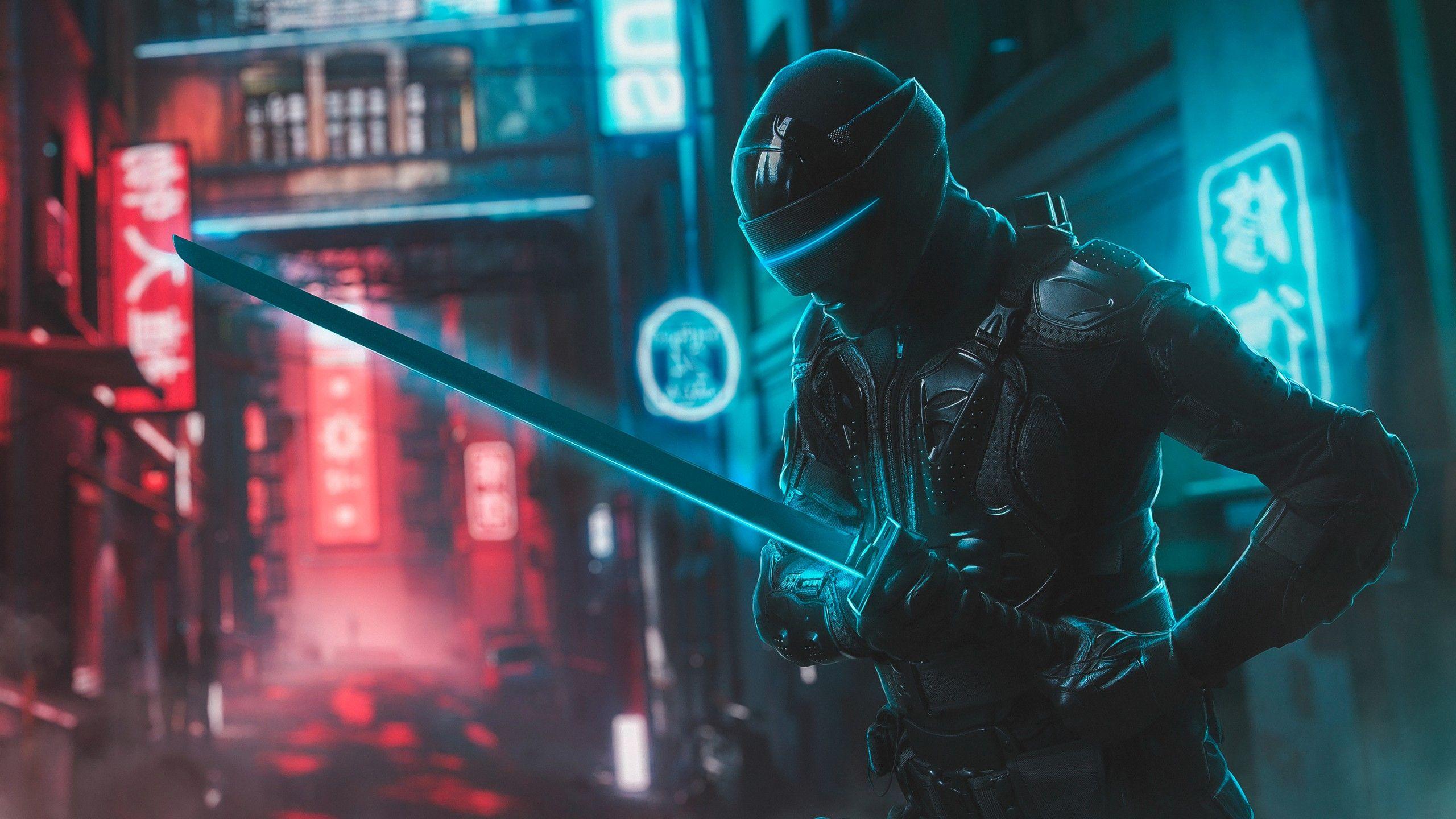 2560x1440 Snake Eyes 4K Wallpaper, Katana, Ninja, Neon, Graphics CGI