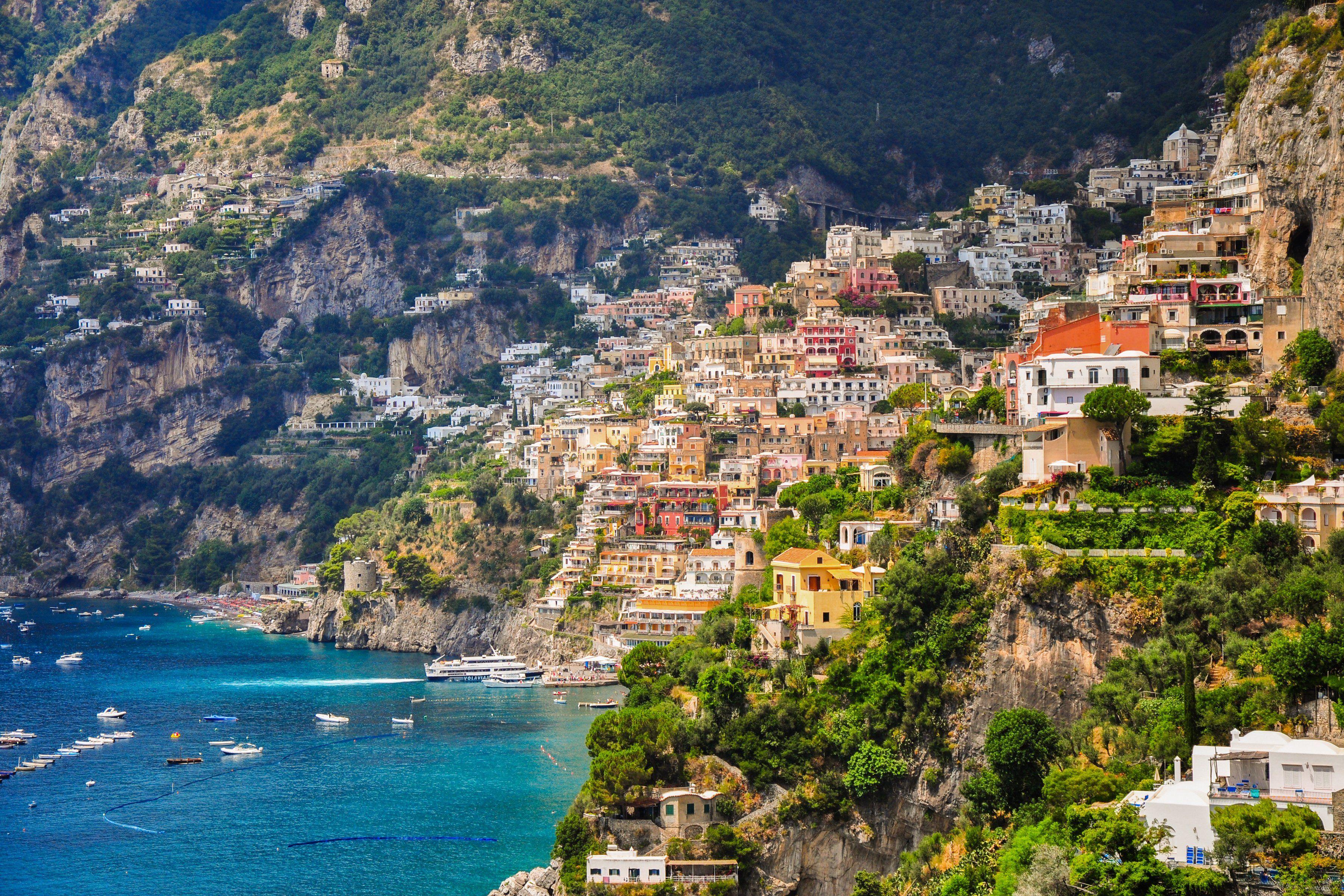 3600x2400 Italy Houses Mountains Coast Positano Cities wallpaperx2400