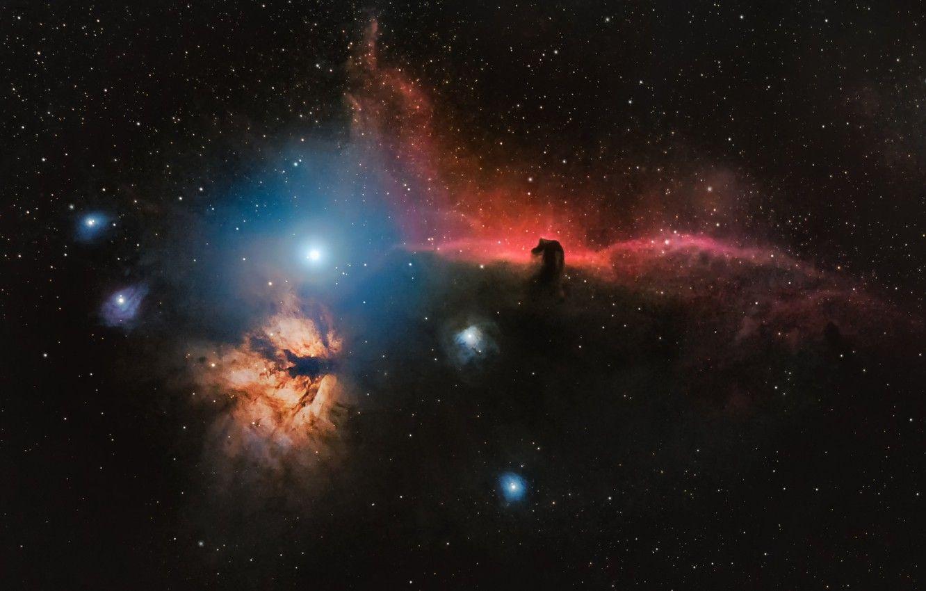 1332x850 Wallpaper space, Flame, nebula, Horse image for desktop, section космос