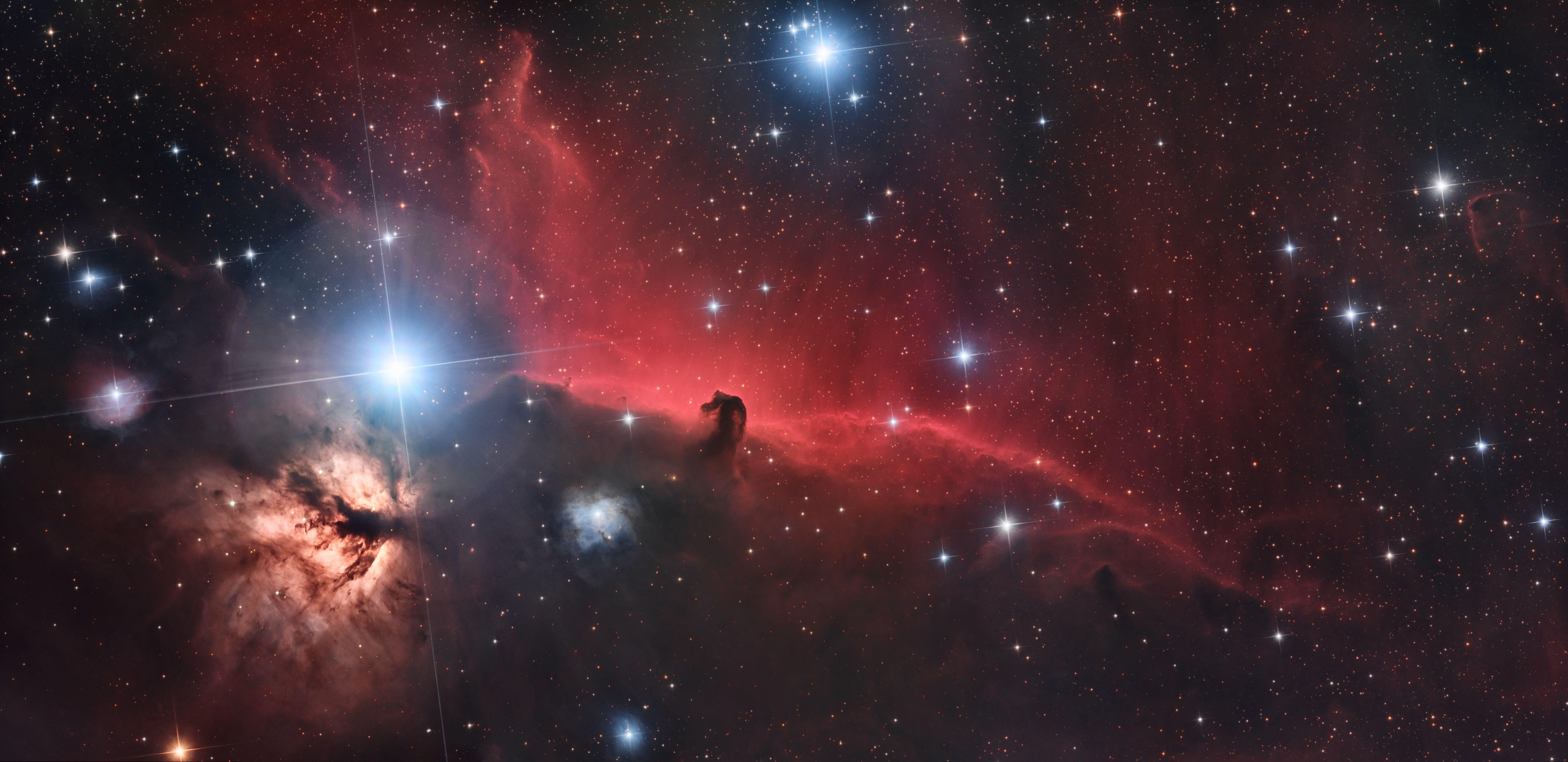 9030x4390 I took this 33 hour exposure of the Horsehead and Flame Nebula from my backyard