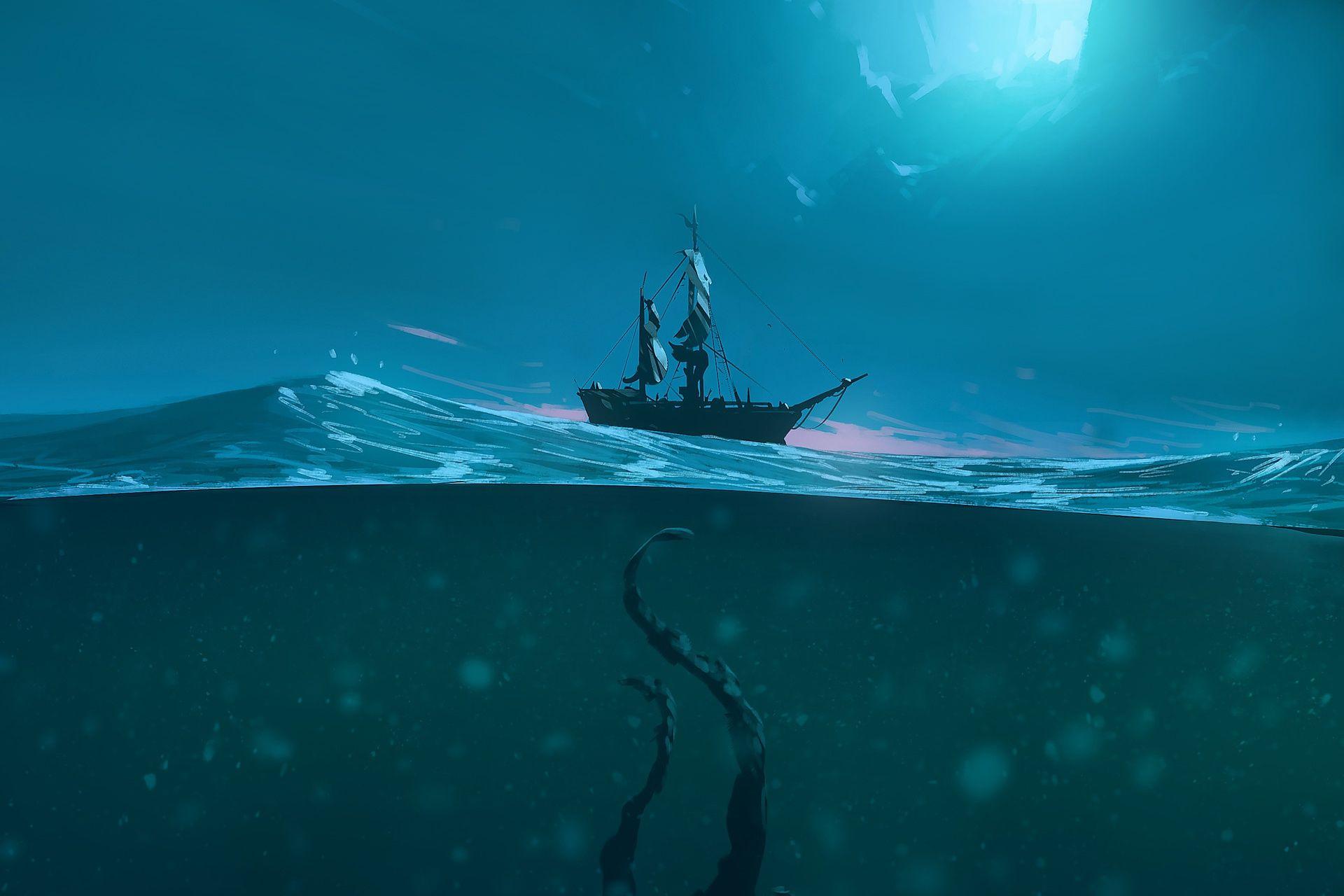 1920x1280 Sea Monster, Boat, Ocean Wallpaper And Background And Ship Wallpaper & Background Download