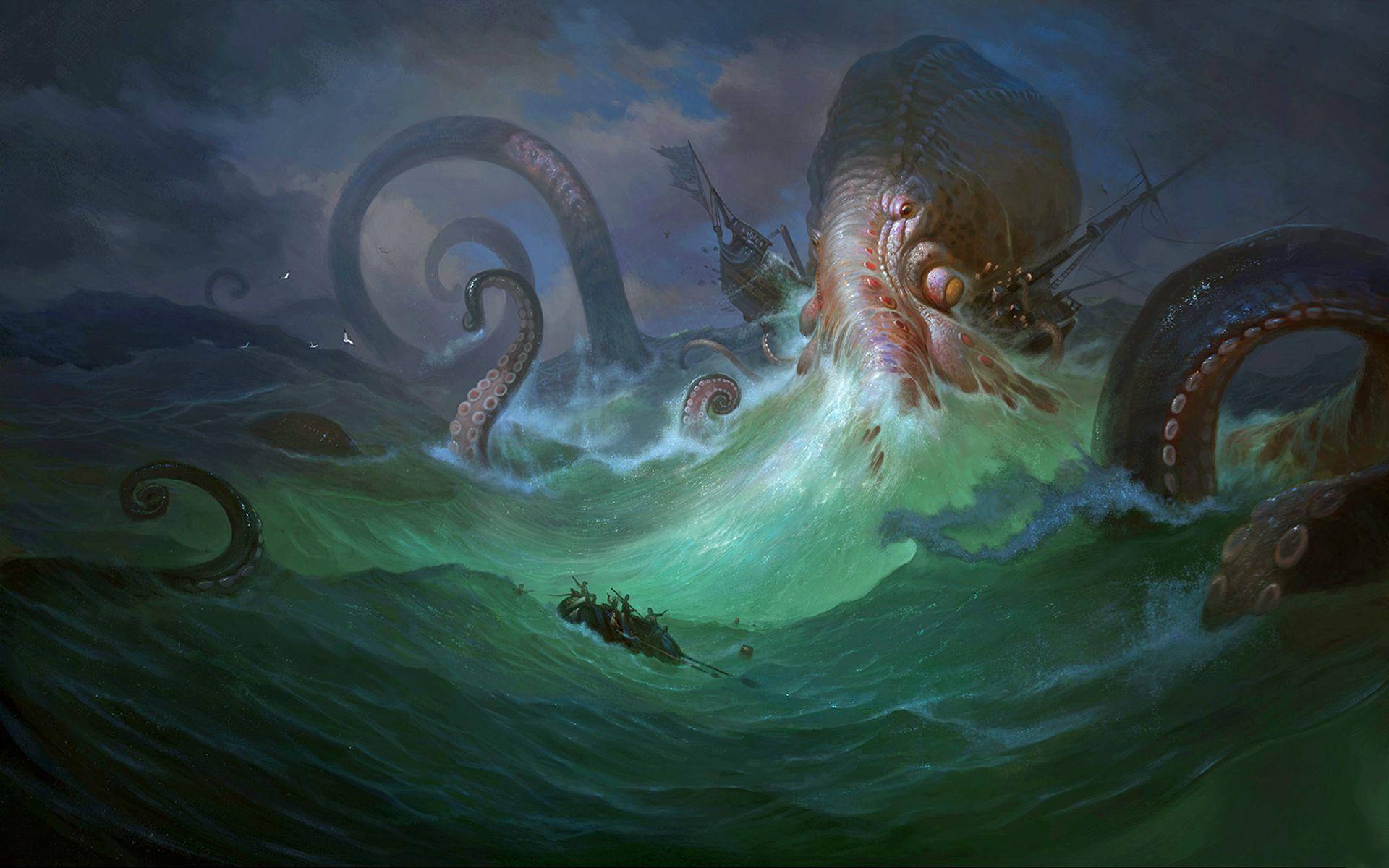 1920x1200 ocean, dark, fantasy, monster wallpaper
