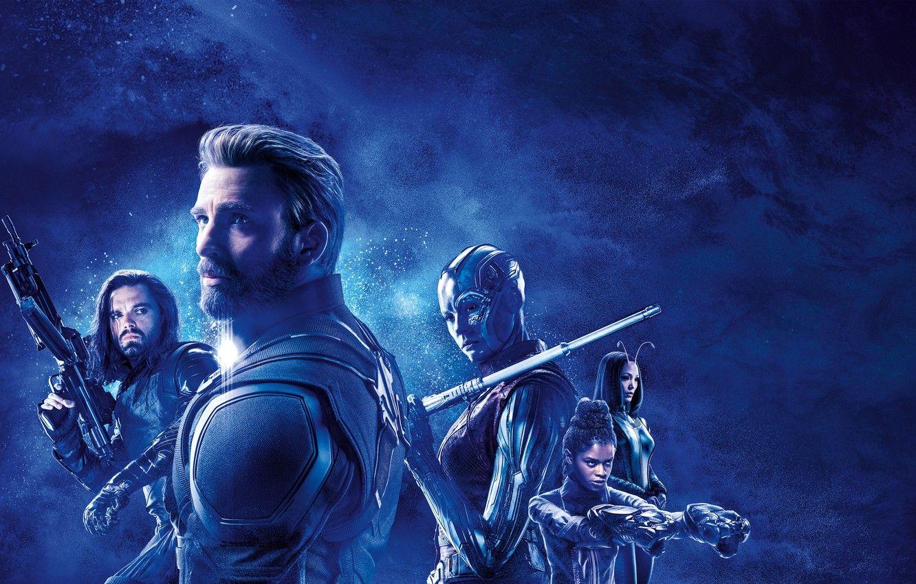 1332x850 Wallpaper fiction, poster, blue background, Nebula, comic, Captain America, Chris Evans, MARVEL, Chris Evans, Steve Rogers, Mantis, Karen Gillan, Karen Gillan, Shuri, Sebastian Stan, Winter Soldier image for desktop, section фильмы