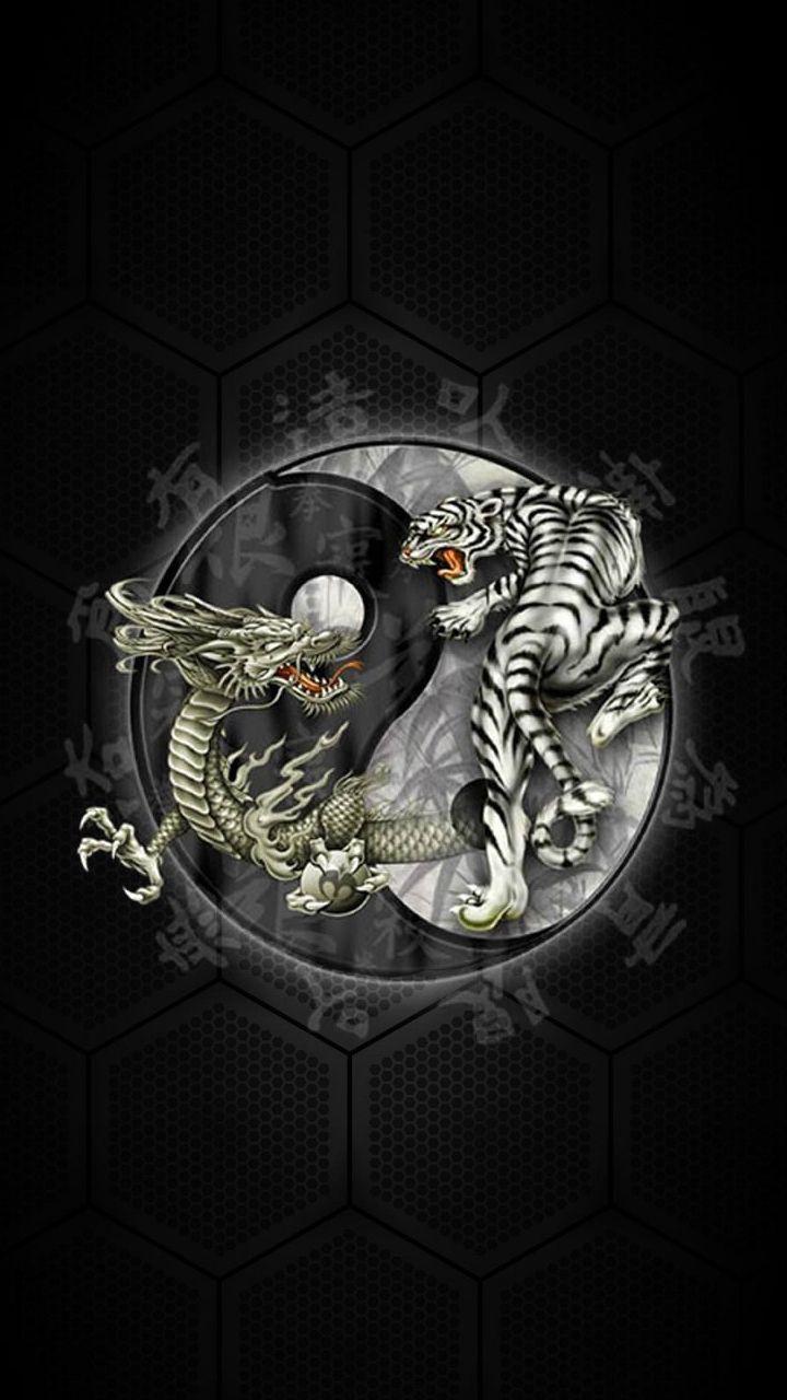720x1280 Chinese Yin Yang #Tiger #Dragon #Windows #Phone #Wallpaper #Smartphone #Pinterest #ITRTG. Dragon tiger tattoo, Yin yang tattoos, Tiger dragon