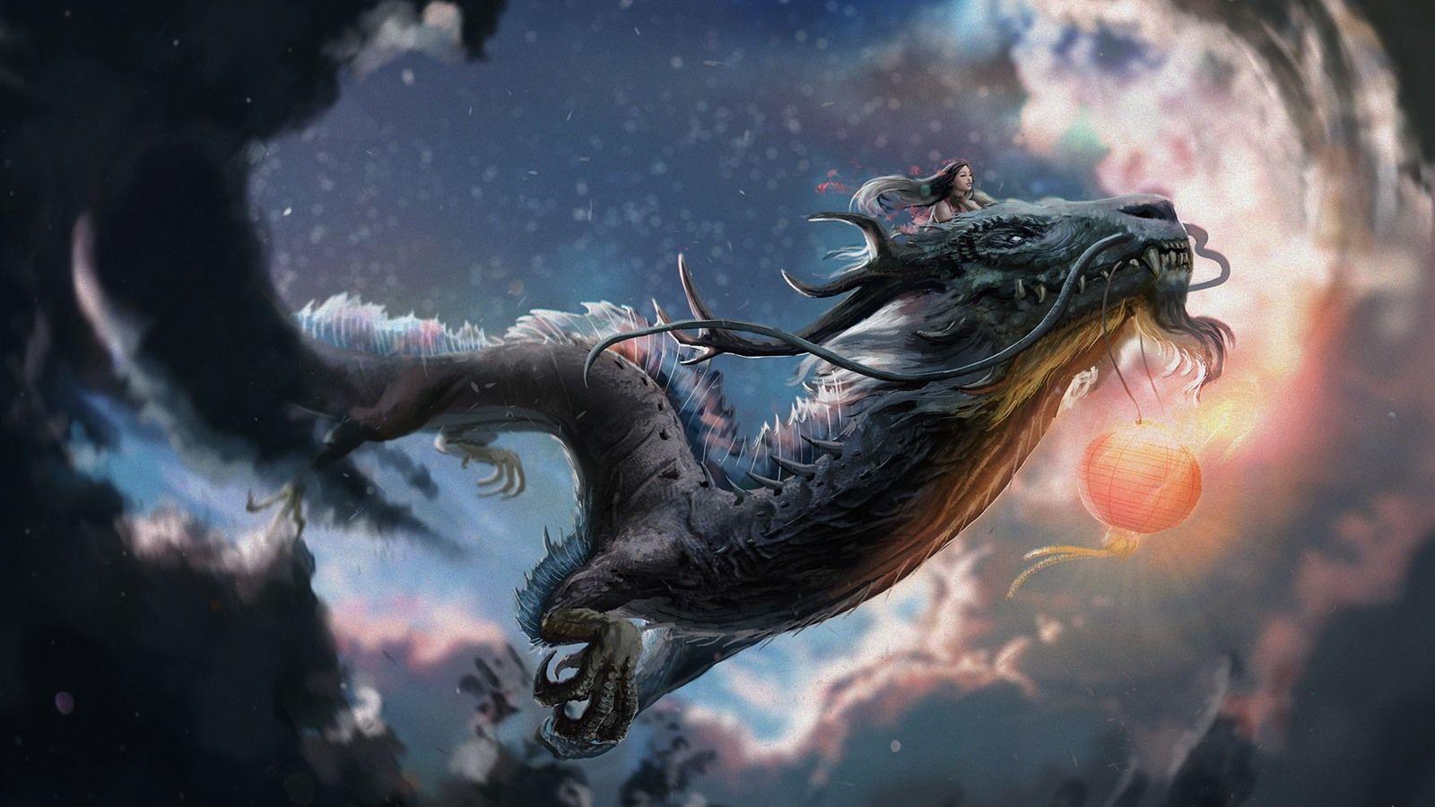1600x900 Wallpaper Chinese dragon, girl, art picture 1920x1440 HD Picture, Image