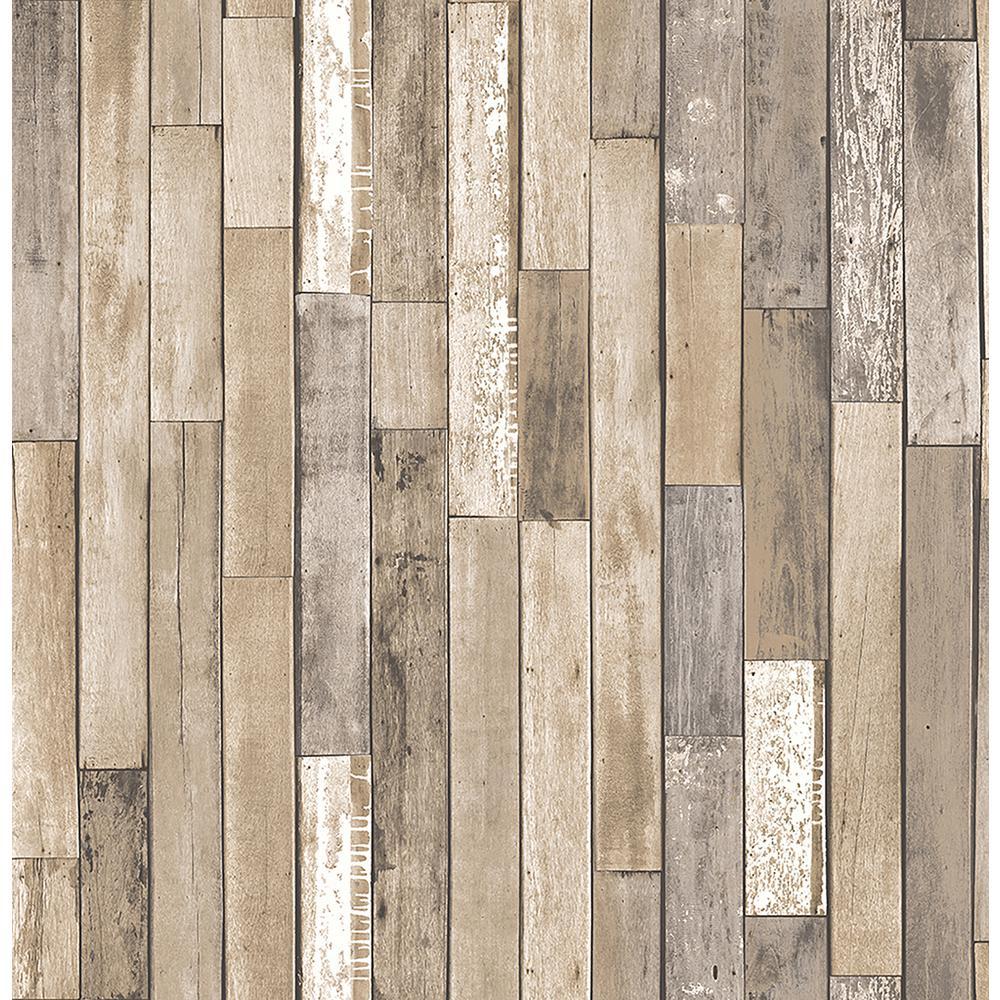 1000x1000 Brewster Barn Board Brown Thin Plank Paper Strippable Wallpaper (Covers 56.4 sq. ft.)-FD23274 Home Depot